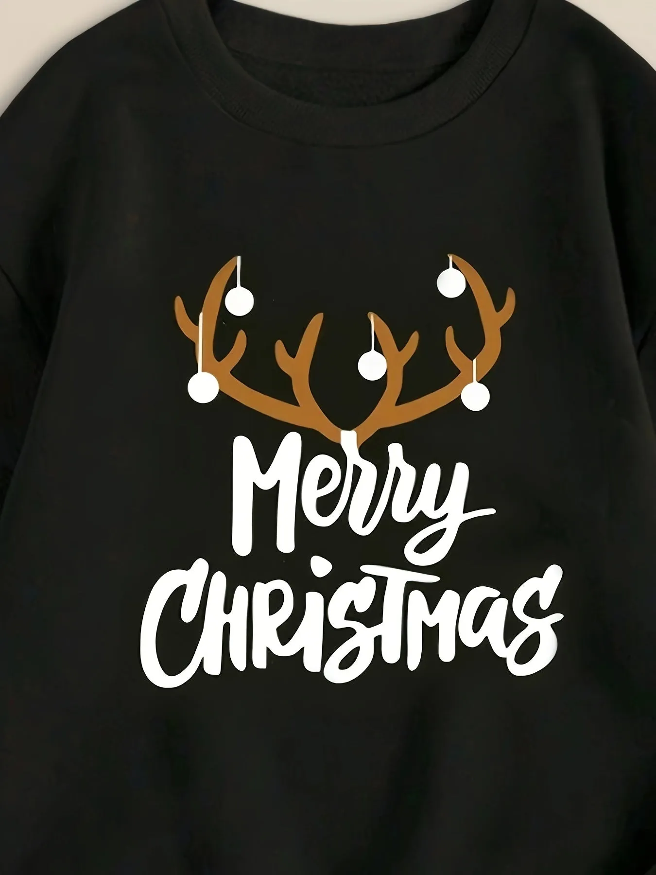 2-Piece Girls' Cozy Long Sleeve Sweatshirt & Puff Skirt Set with MERRY CHRISTMAS Antlers Print for Outdoors, Spring, and Fall - Perfect Gift Choice