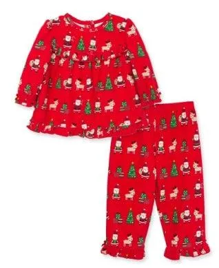 2 Piece Pajamas | Christmas -Girl Santa Coat PJ | Little Me