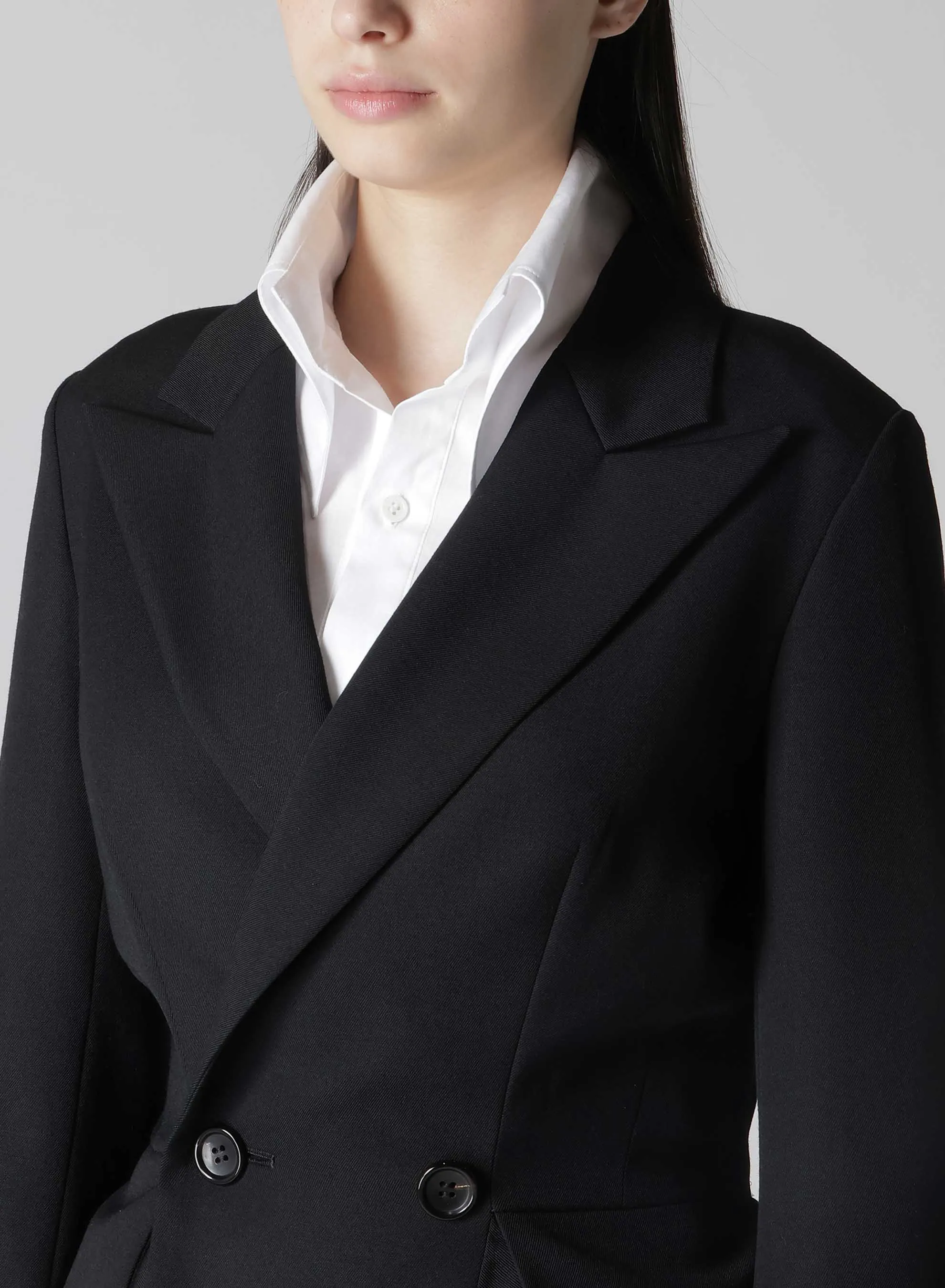 2/60 WOOL GABARDINE DRAPED PEAKED JACKET