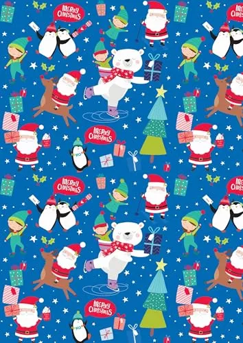 4 x 4M Cute Christmas Wrapping Paper Rolls Kids Xmas Wrap & 16 Matching Tags