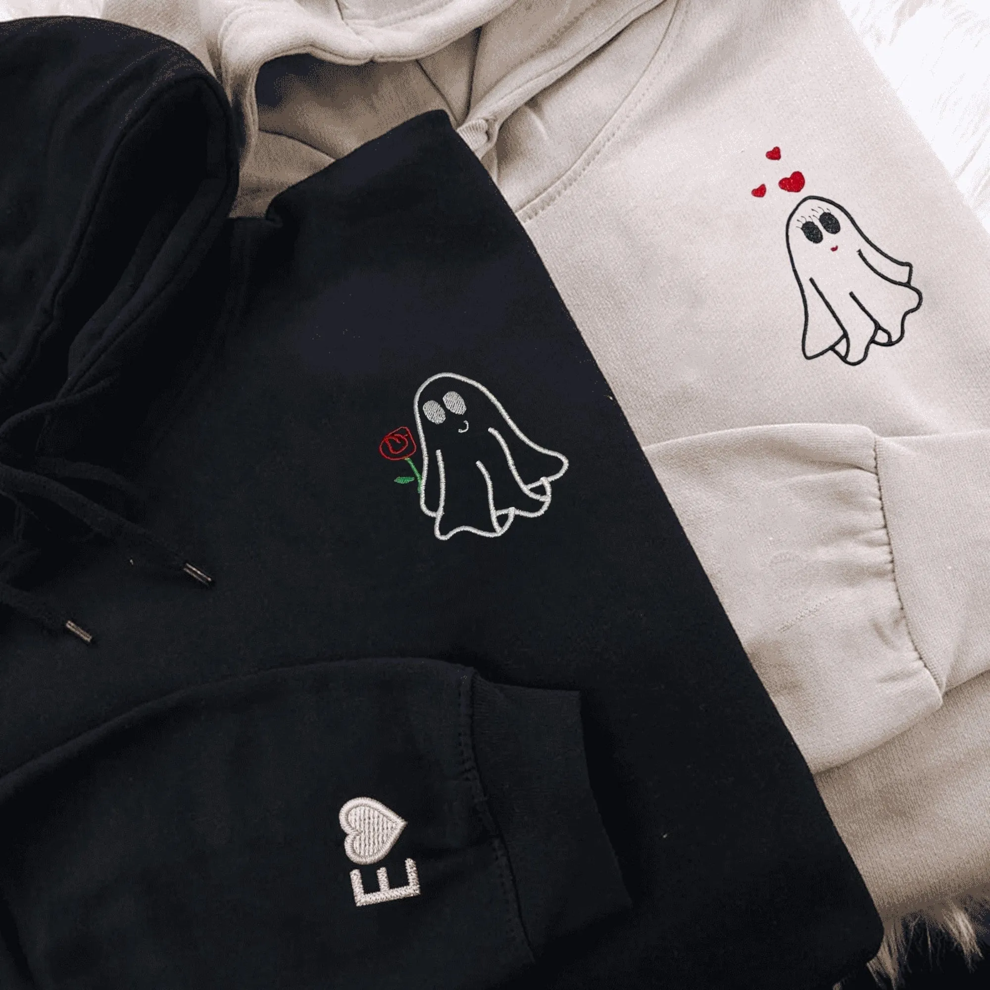 Adorable Ghost Couple Sweatshirts – Custom Matching Halloween Partner Hoodies