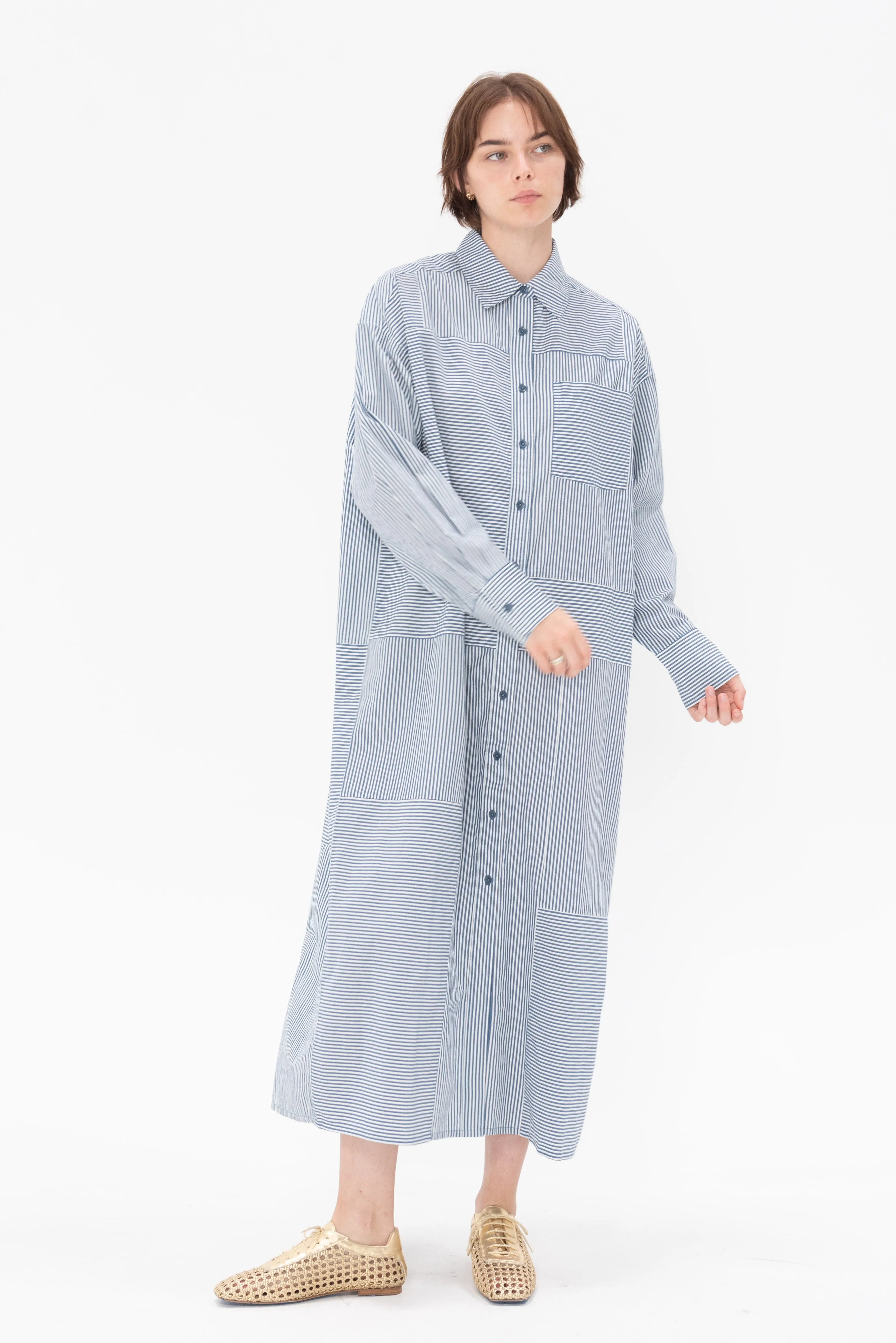 Alameda Button Down Caftan, Blue & White Stripes