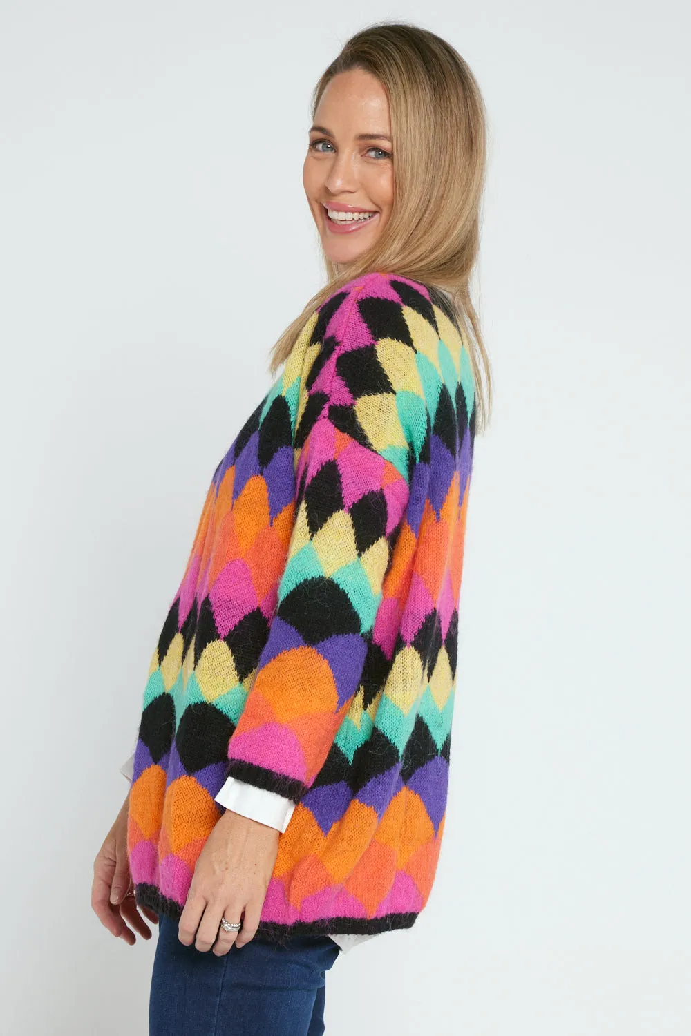 Argyle Knit Jumper - Black/Rainbow