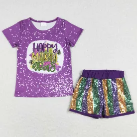 Baby Girls Clothes Mardi Gras Shirts Tops Sequin Shorts Sets GSSO0528