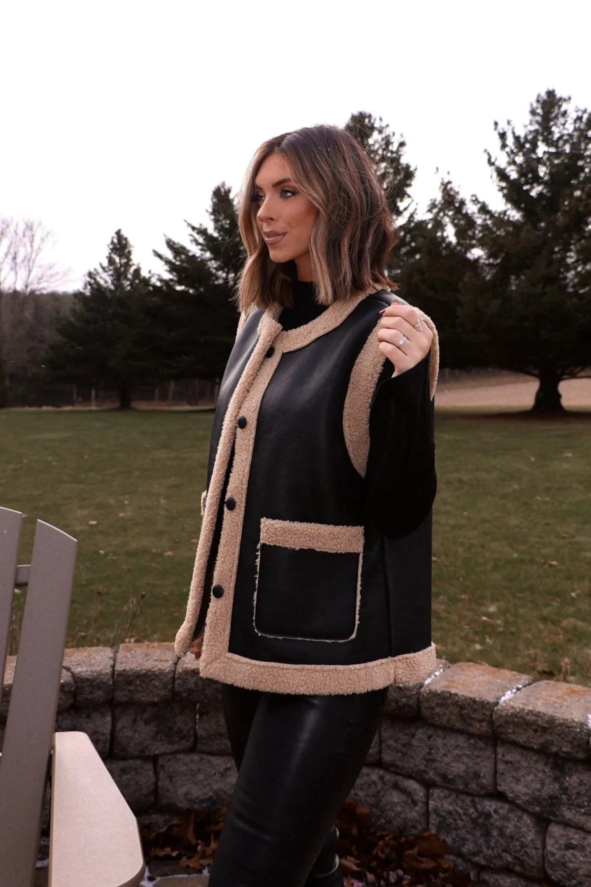 Black and Tan Sherpa Button Up Vest