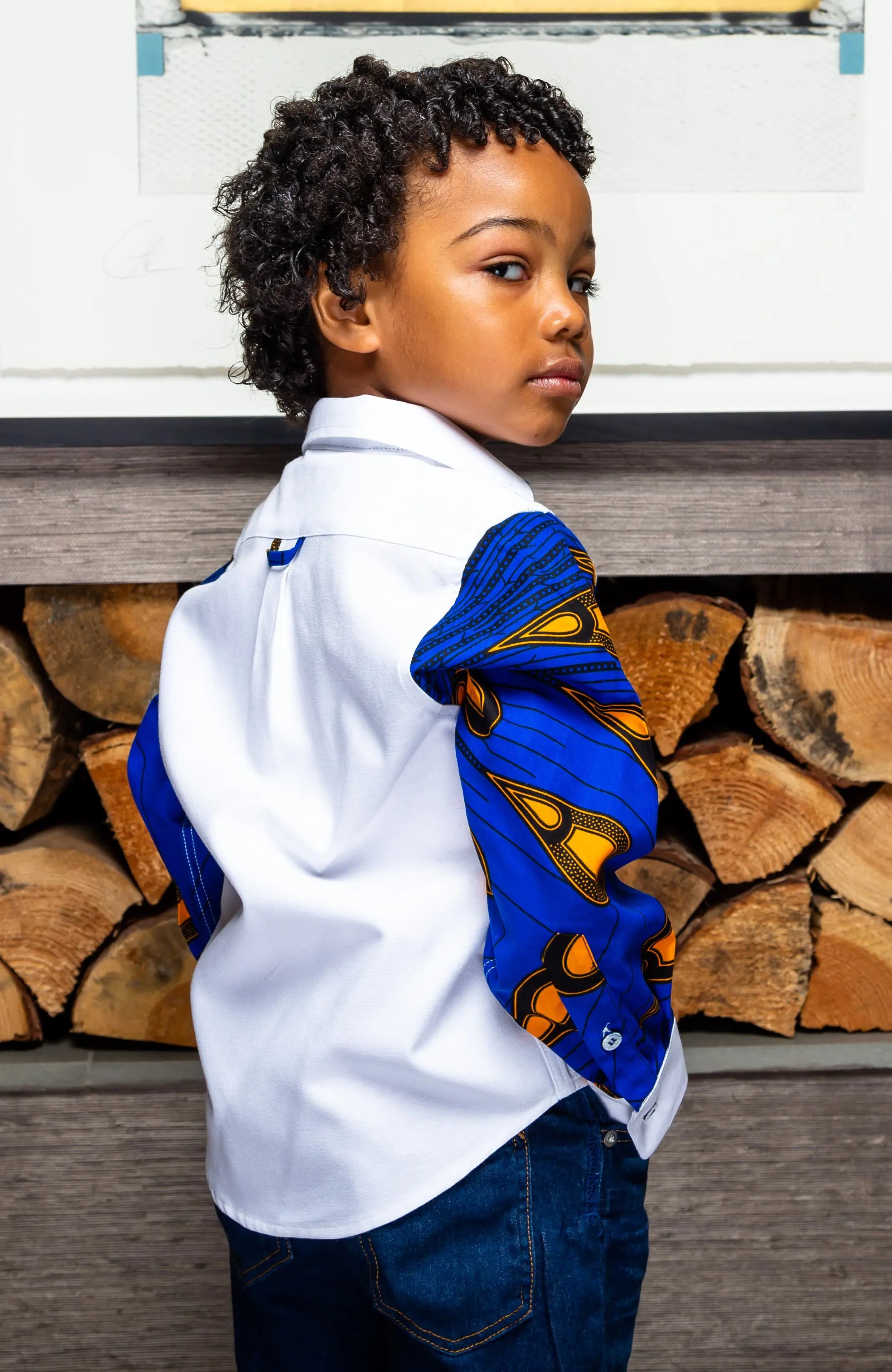 Boys Tailored-Fit African Print Shirt | V-Shaped Ankara Shirt for Boys  - ELIJAH