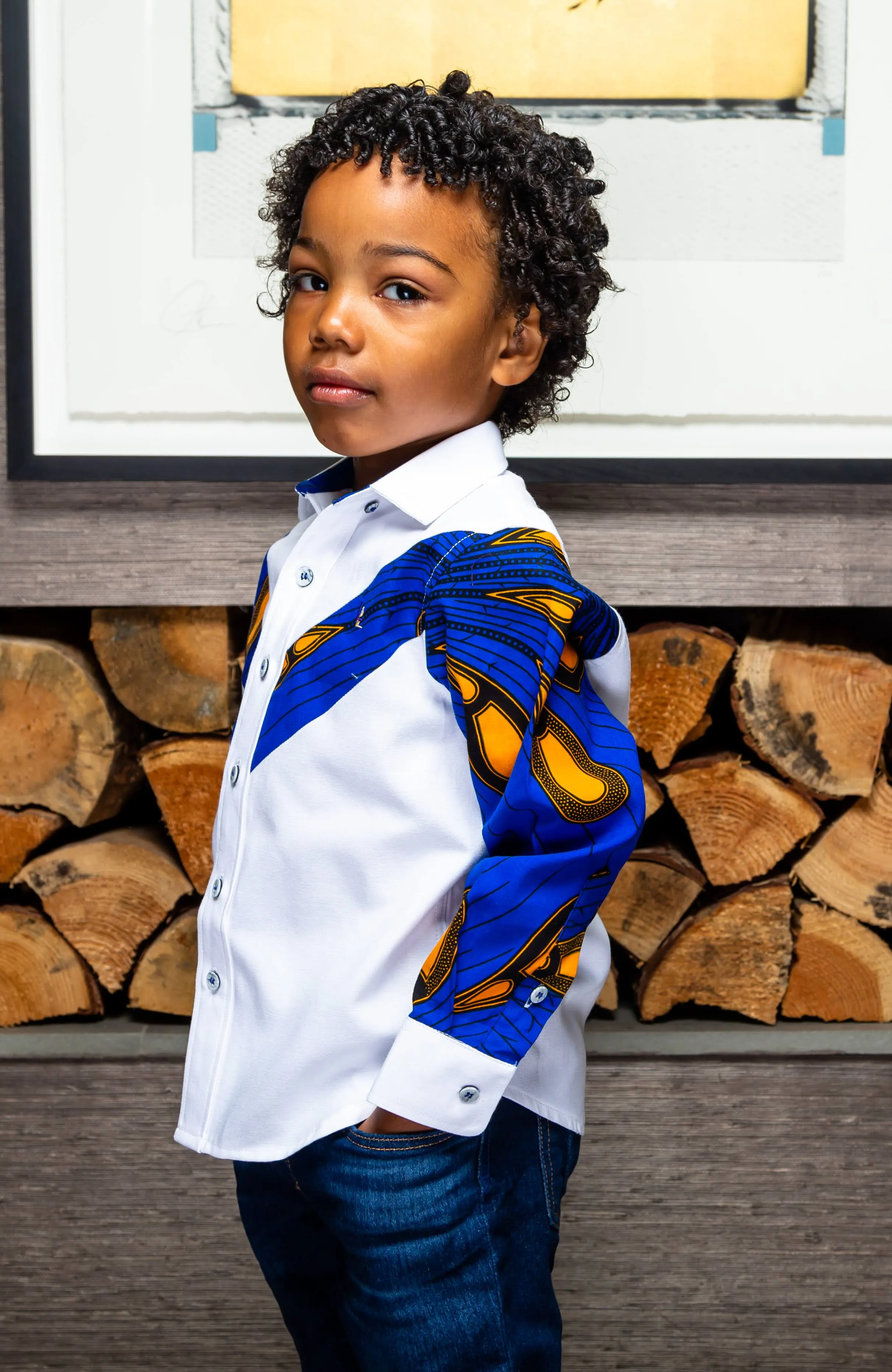 Boys Tailored-Fit African Print Shirt | V-Shaped Ankara Shirt for Boys  - ELIJAH