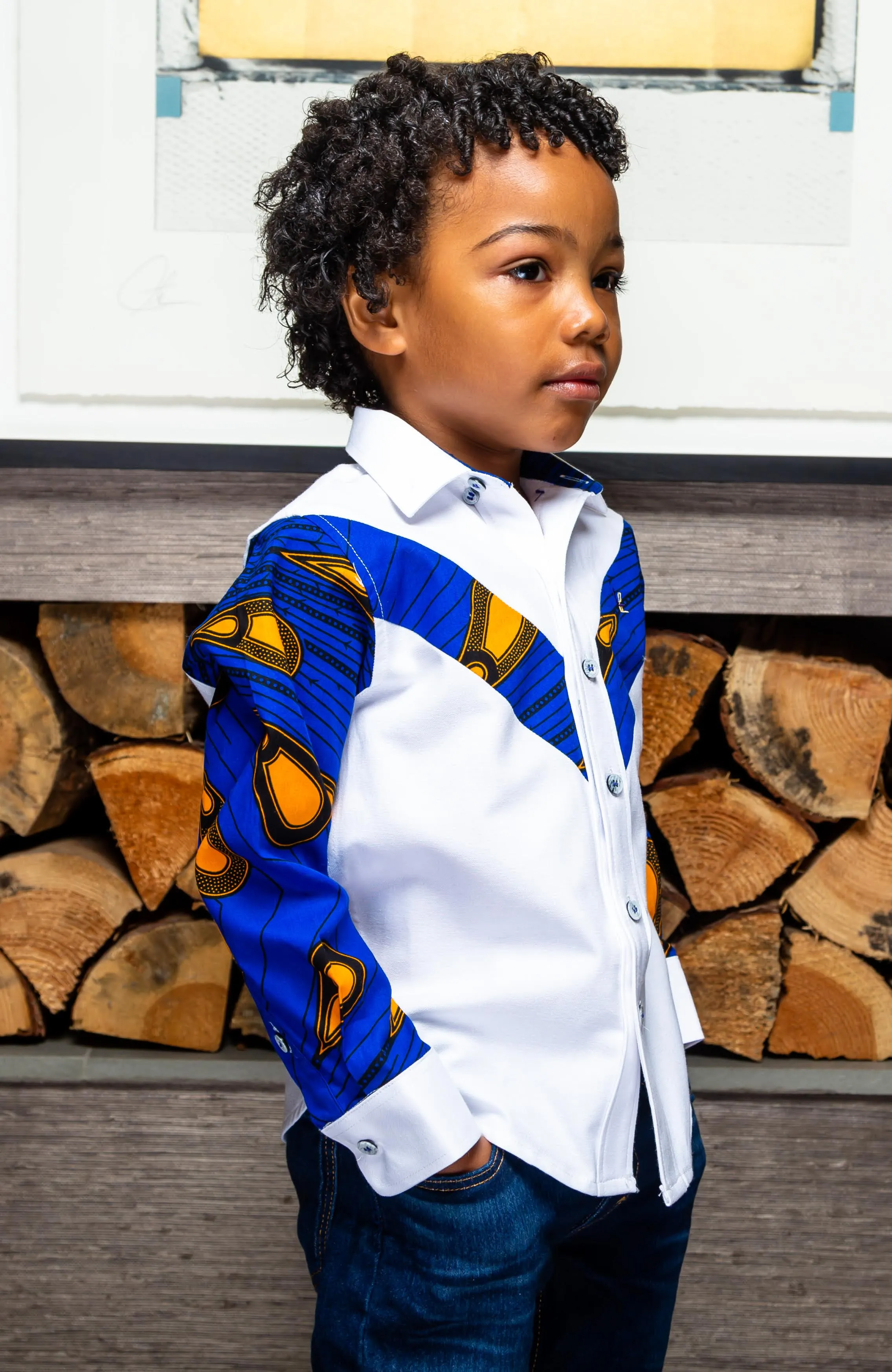 Boys Tailored-Fit African Print Shirt | V-Shaped Ankara Shirt for Boys  - ELIJAH