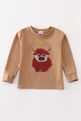 Brown cow applique boy top