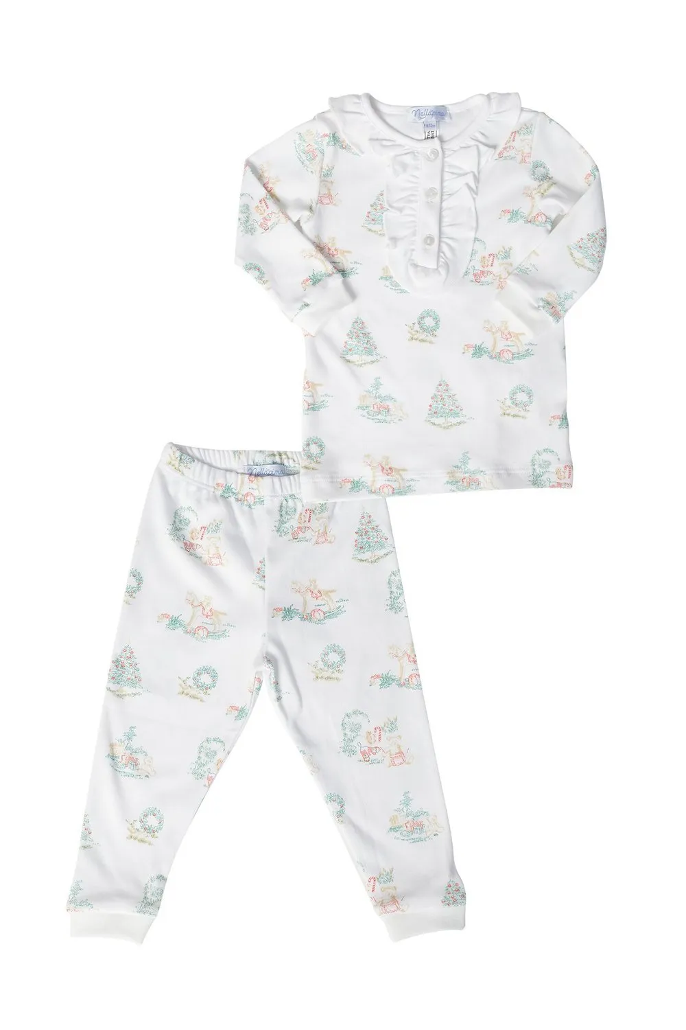 Christmas Girl Button Toile Pajamas