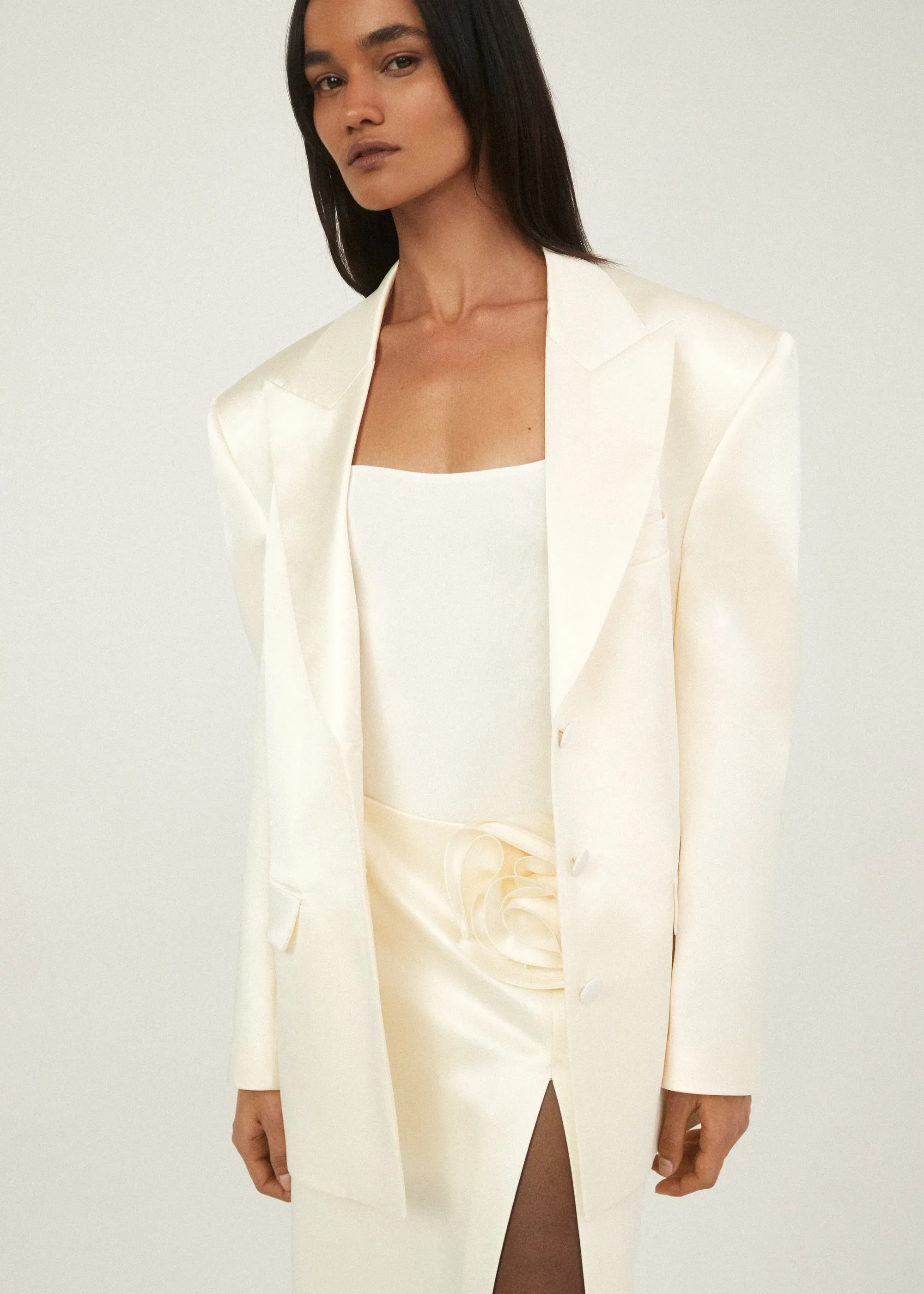 Classic oversized silk blazer in cream