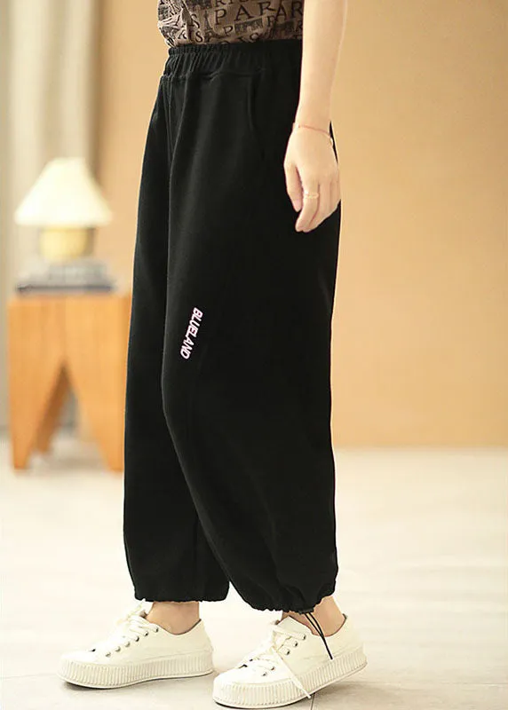 Comfy Black Elastic Waist Pockets Harem Fall Pants