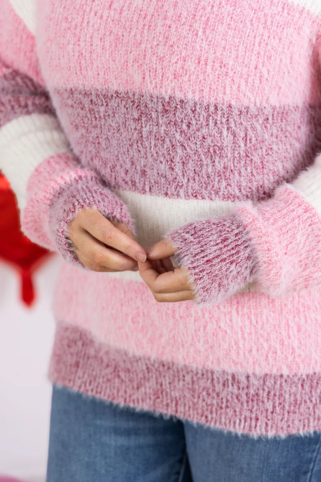 Cozy Block Sweater - VDay Stripes