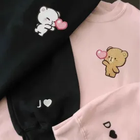 Custom Embroidered Bear Couple Hoodies | Milk Mocha Bear Matching Sweatshirts For Couples