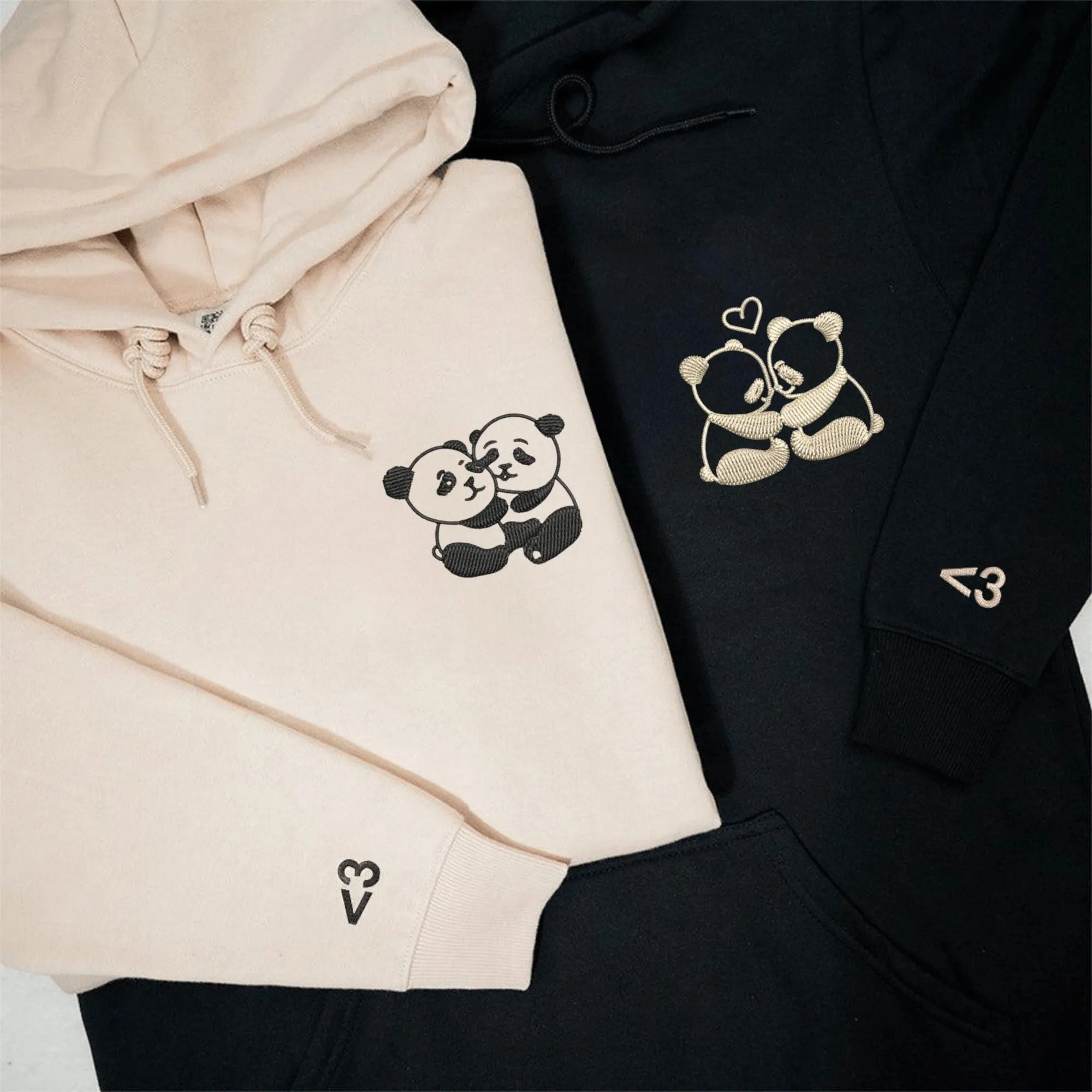 Custom Embroidered Couple Matching Hoodies -  Cute Panda Couple Matching Sweatshirts