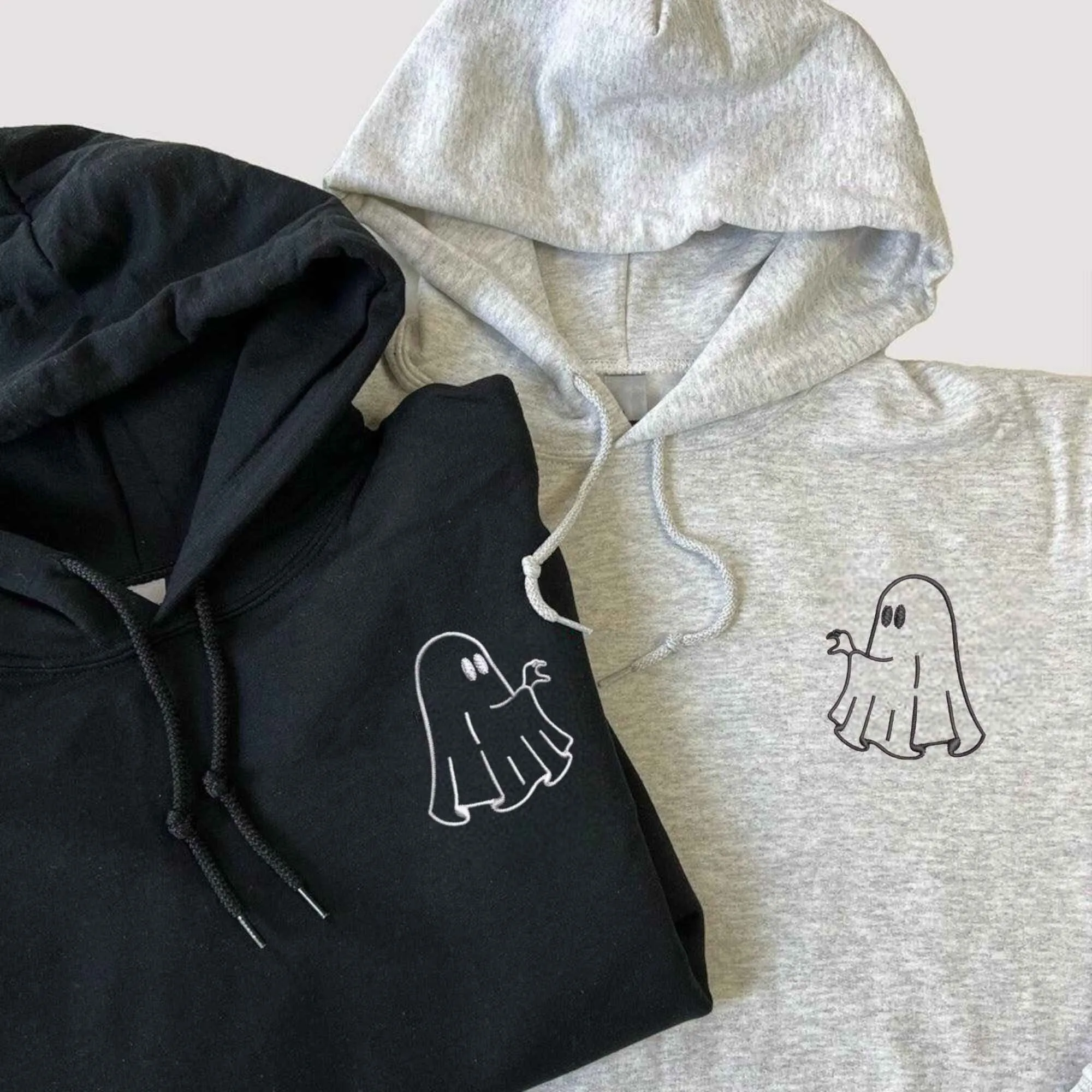 Custom Embroidered Ghost Matching Hoodies for Couples | Cute and Spooky Design