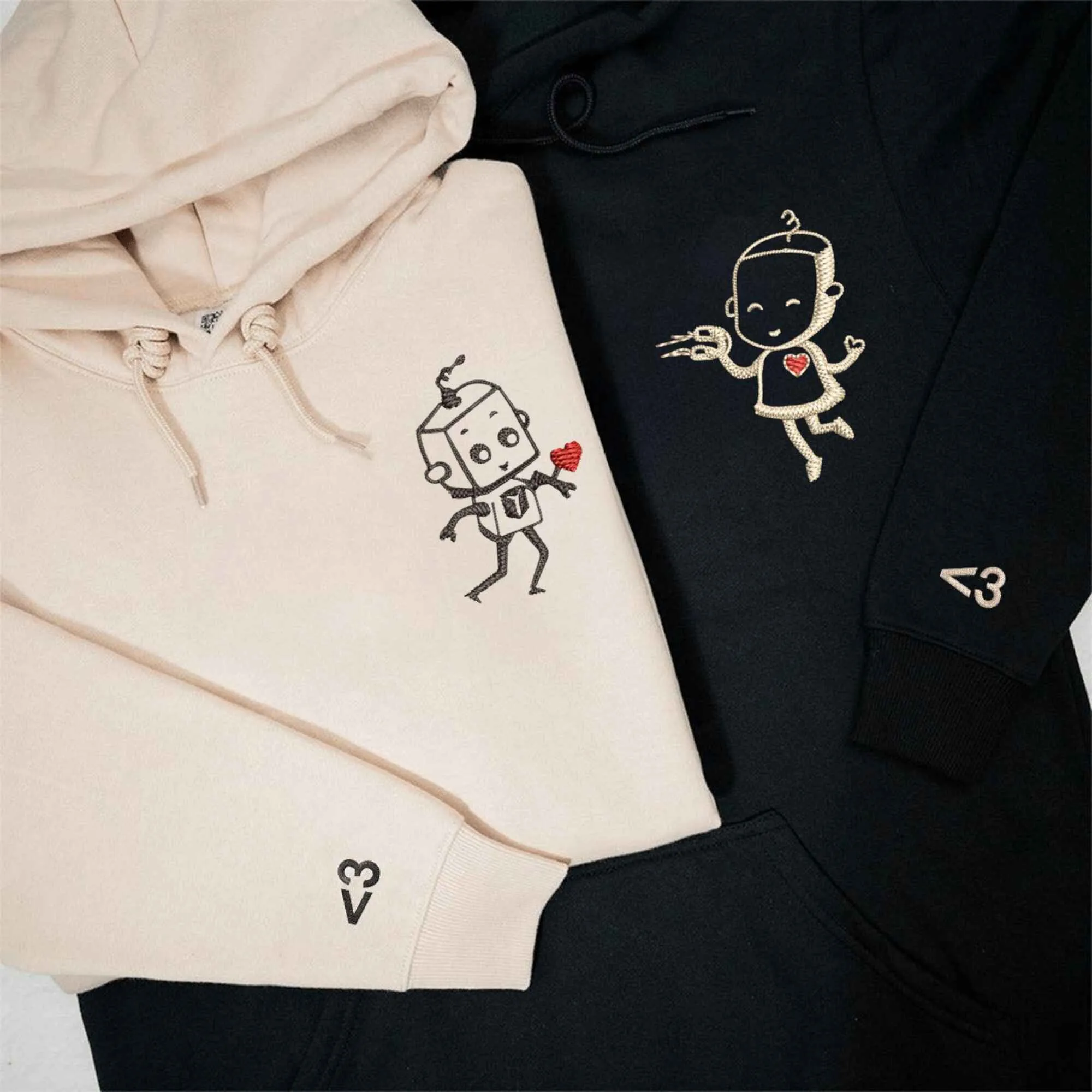 Custom Embroidered Robot Matching Couple Hoodies | Cute and Quirky Sweatshirts For Couple