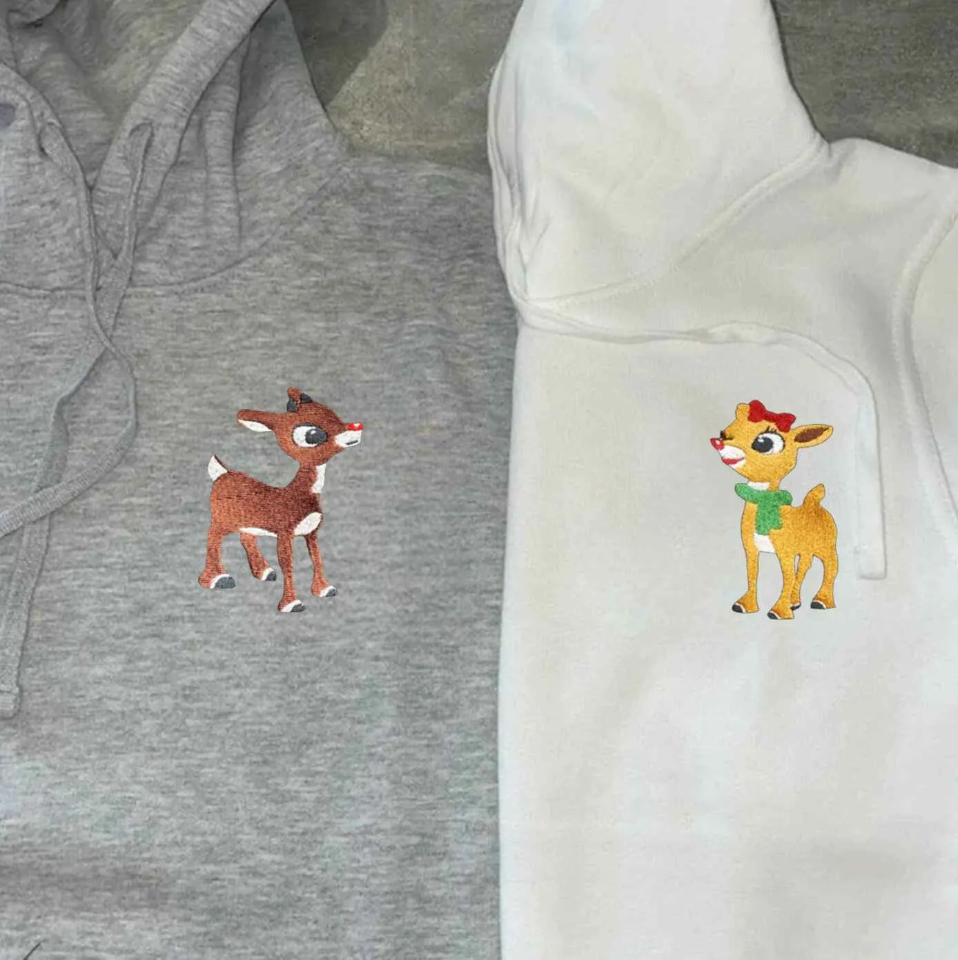 Cute Reindeer Couple Hoodie - Custom Embroidered Matching Hoodies For Couples