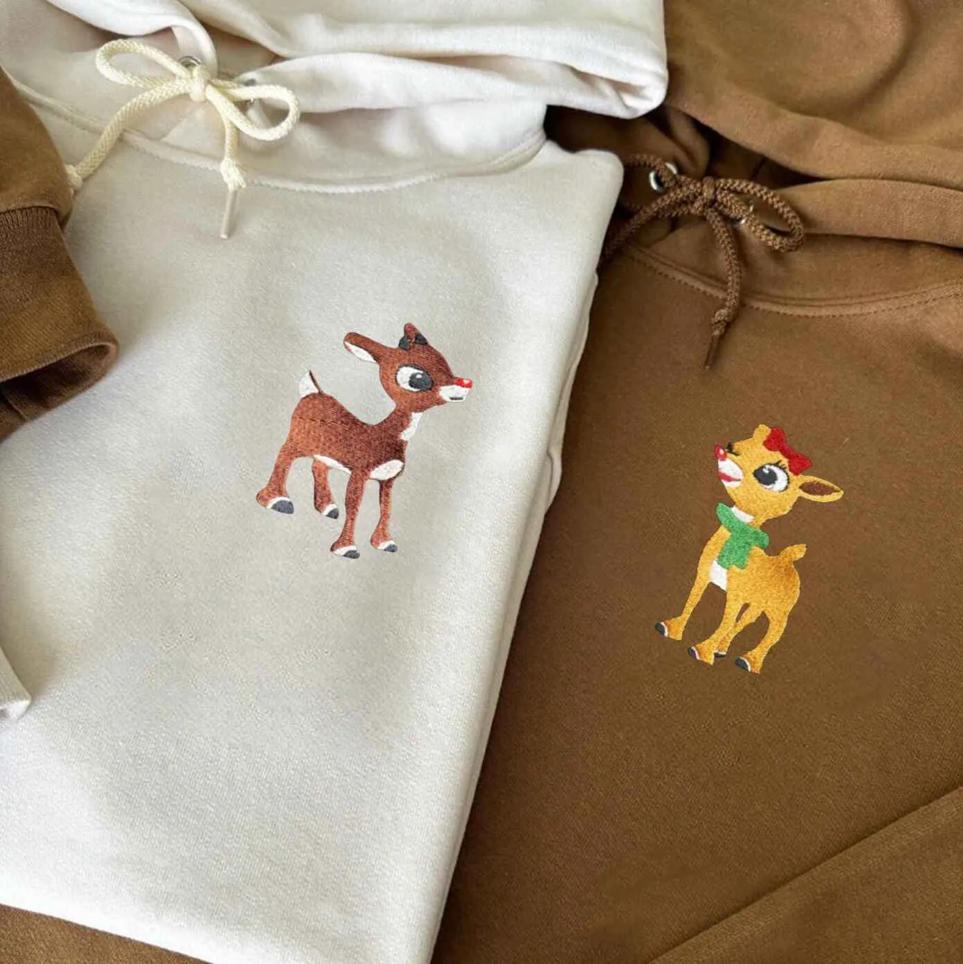 Cute Reindeer Couple Hoodie - Custom Embroidered Matching Hoodies For Couples