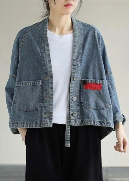 Elegant V Neck Button Down Spring Clothes Fashion Ideas Denim Blue Coats