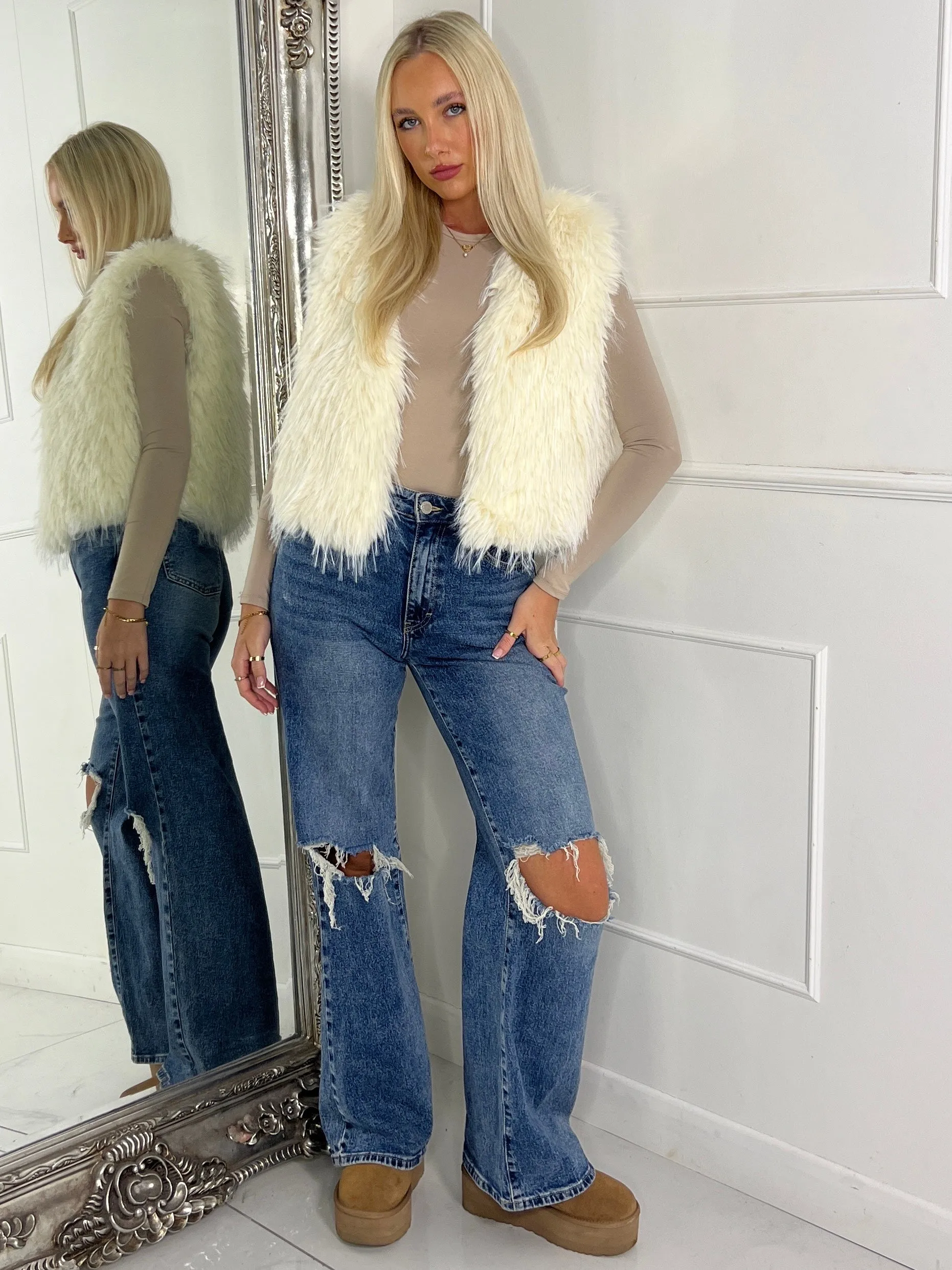 Faux Fur Gilet - Cream