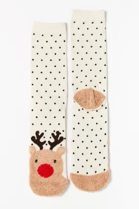 Fuzzy Reindeer Socks