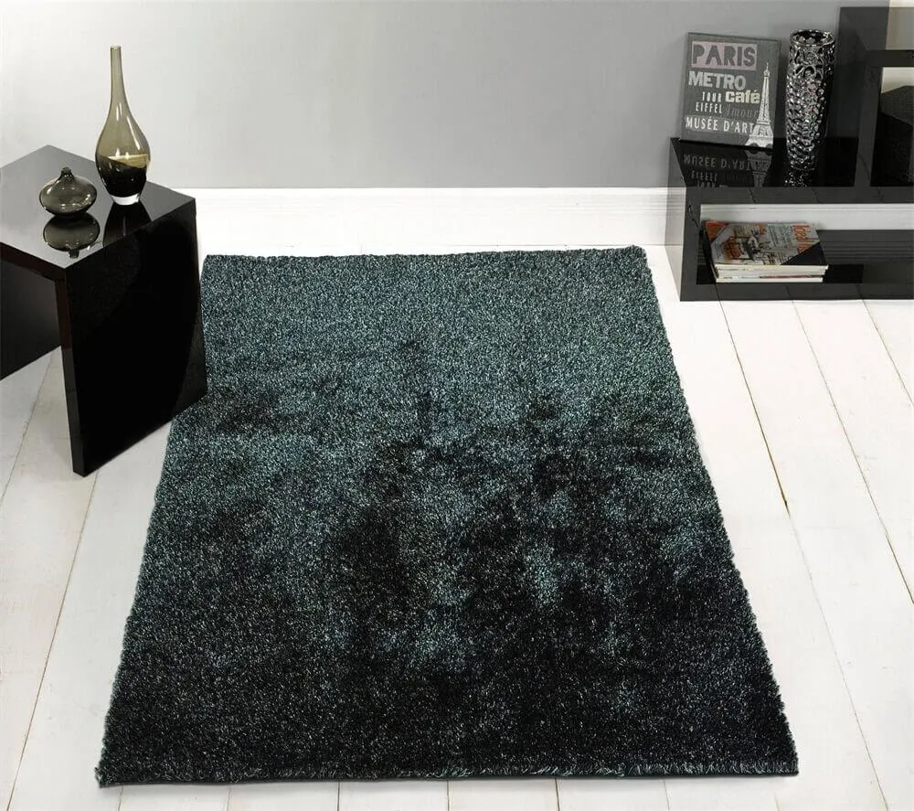 Fuzzy Two Tone Black Ash Area Rug