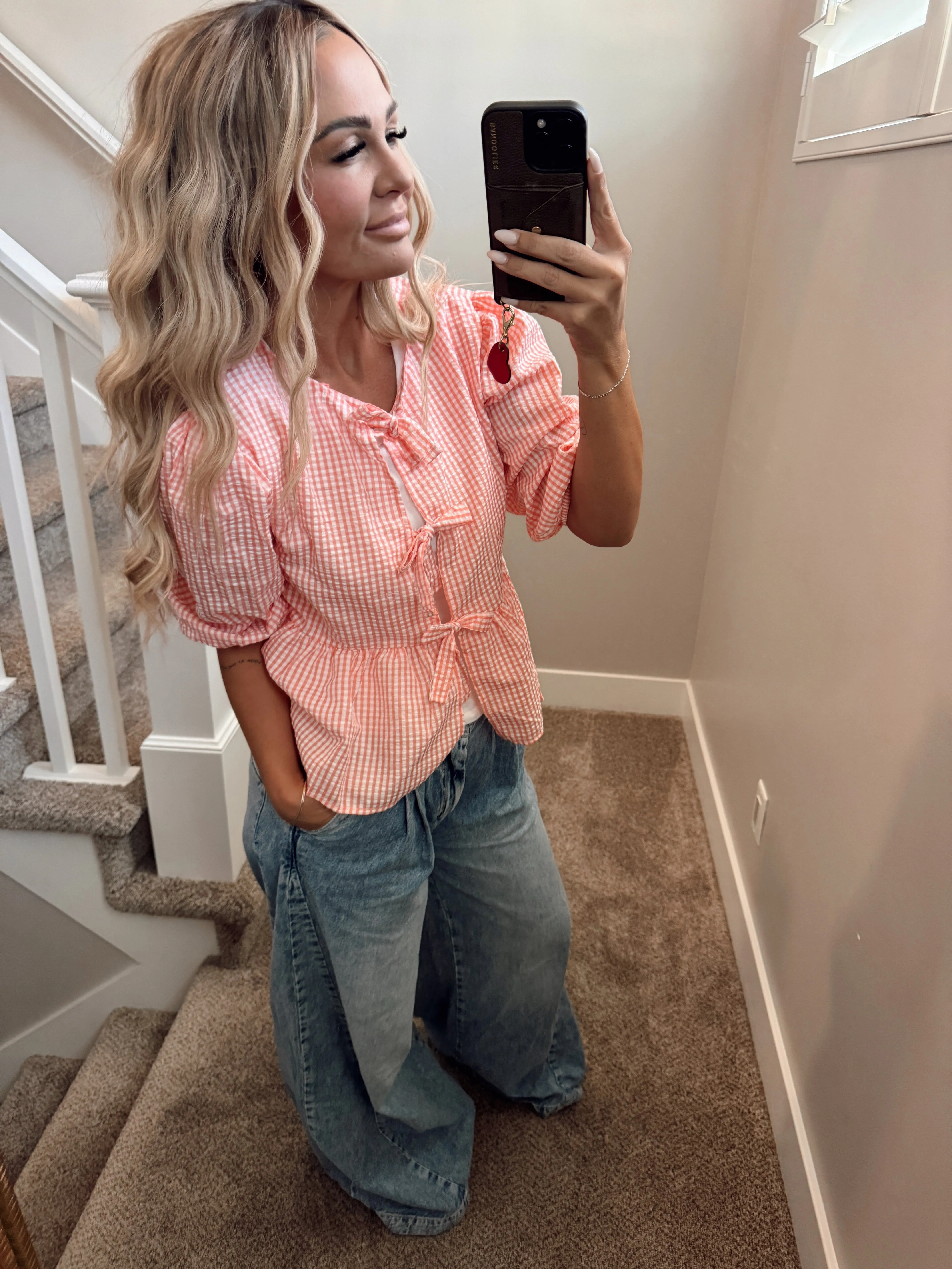 Gingham tie peplum top