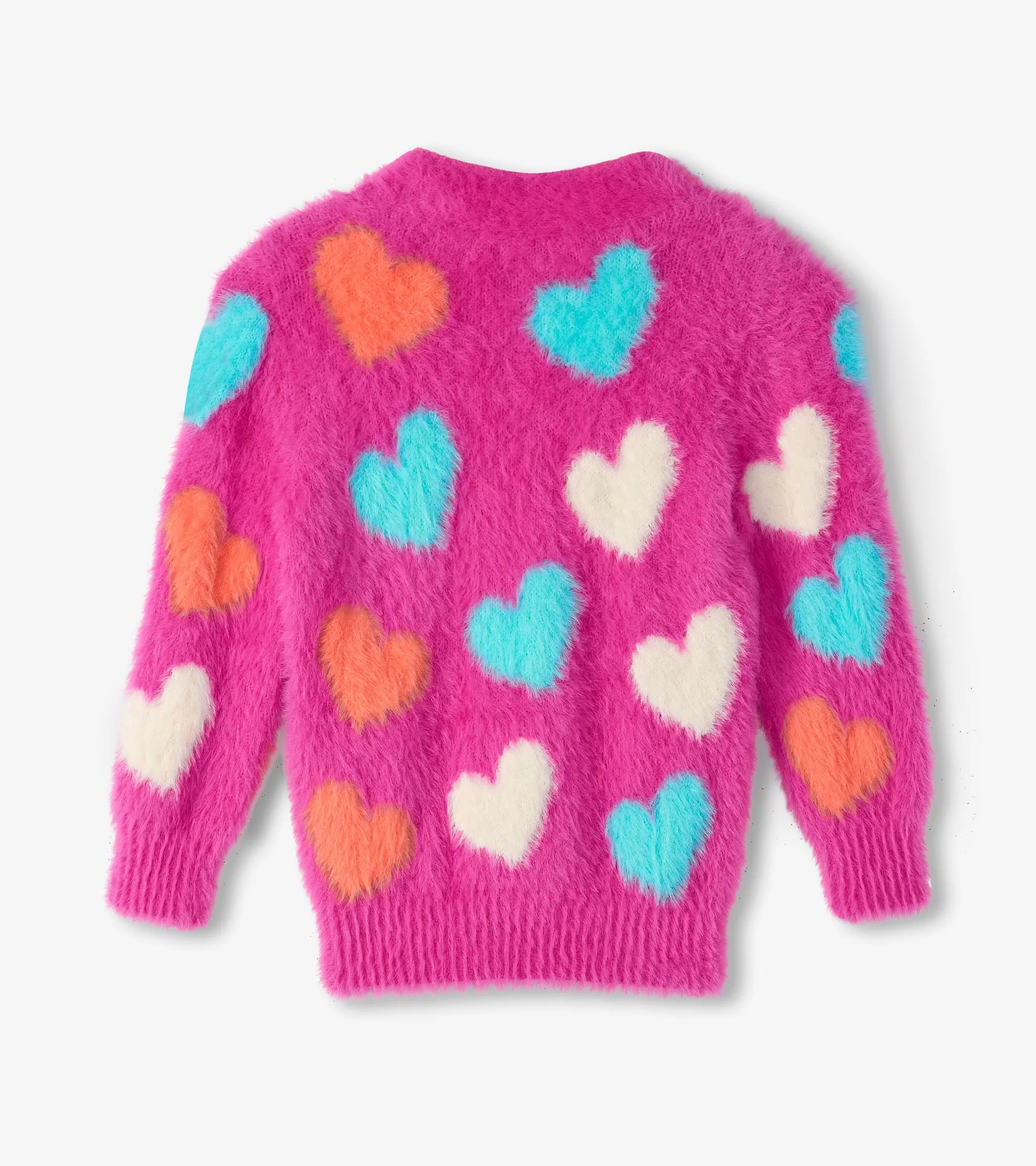 Girls Fuzzy Hearts Cardigan