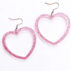 GLITTER HEART HOOPS EARRINGS