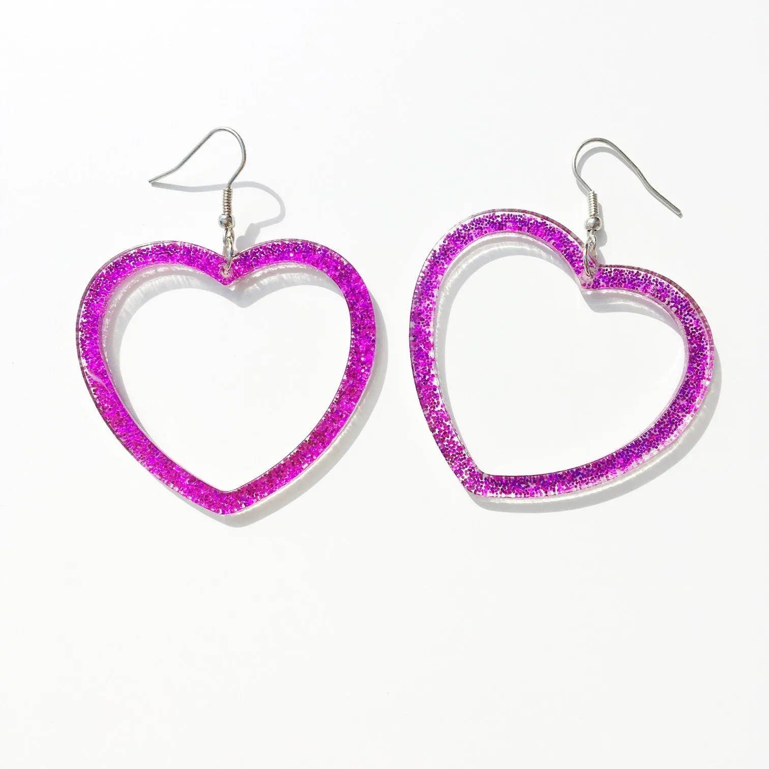 GLITTER HEART HOOPS EARRINGS