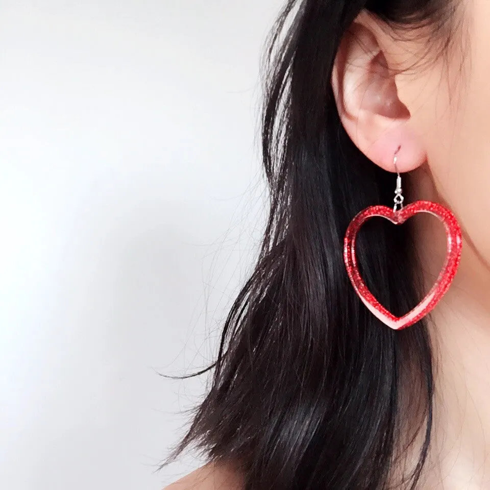 GLITTER HEART HOOPS EARRINGS