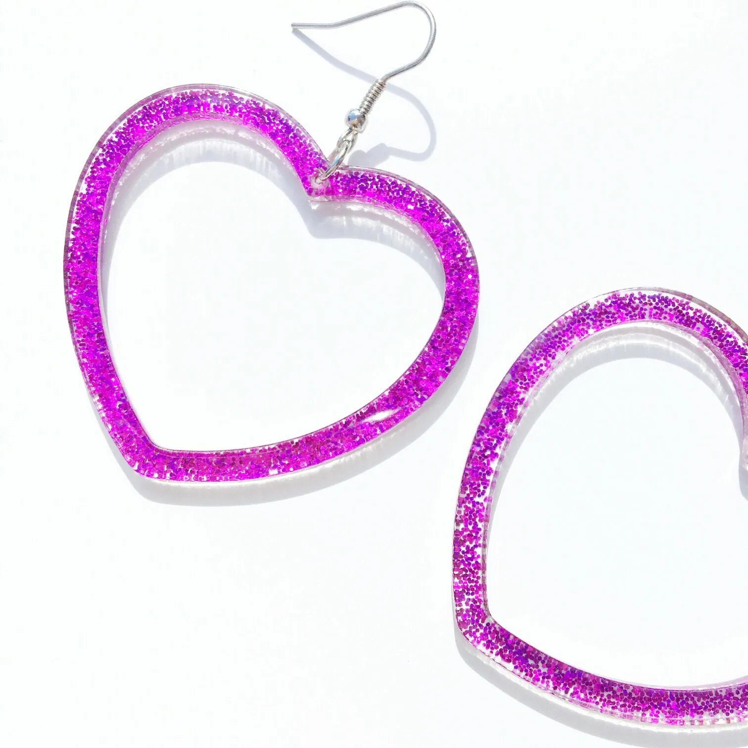 GLITTER HEART HOOPS EARRINGS