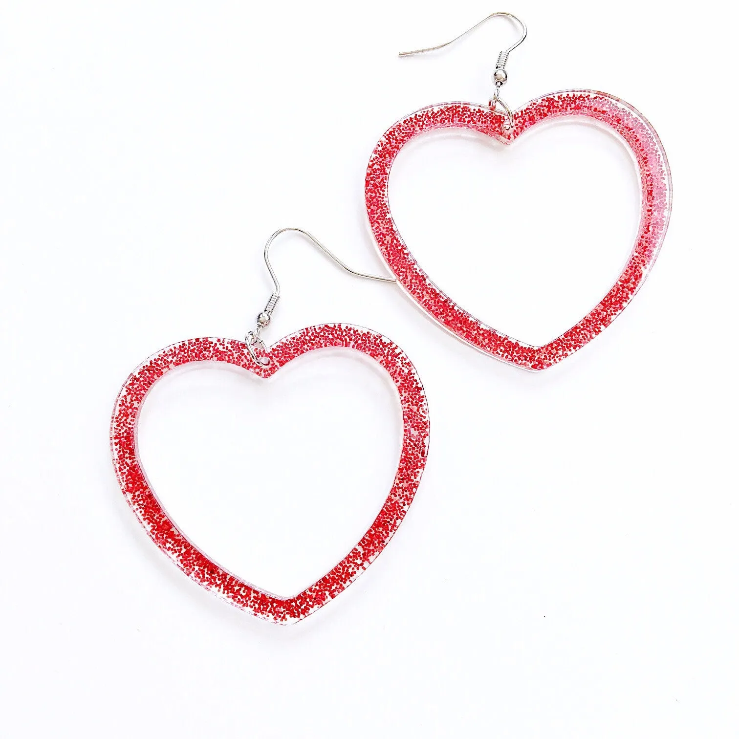 GLITTER HEART HOOPS EARRINGS