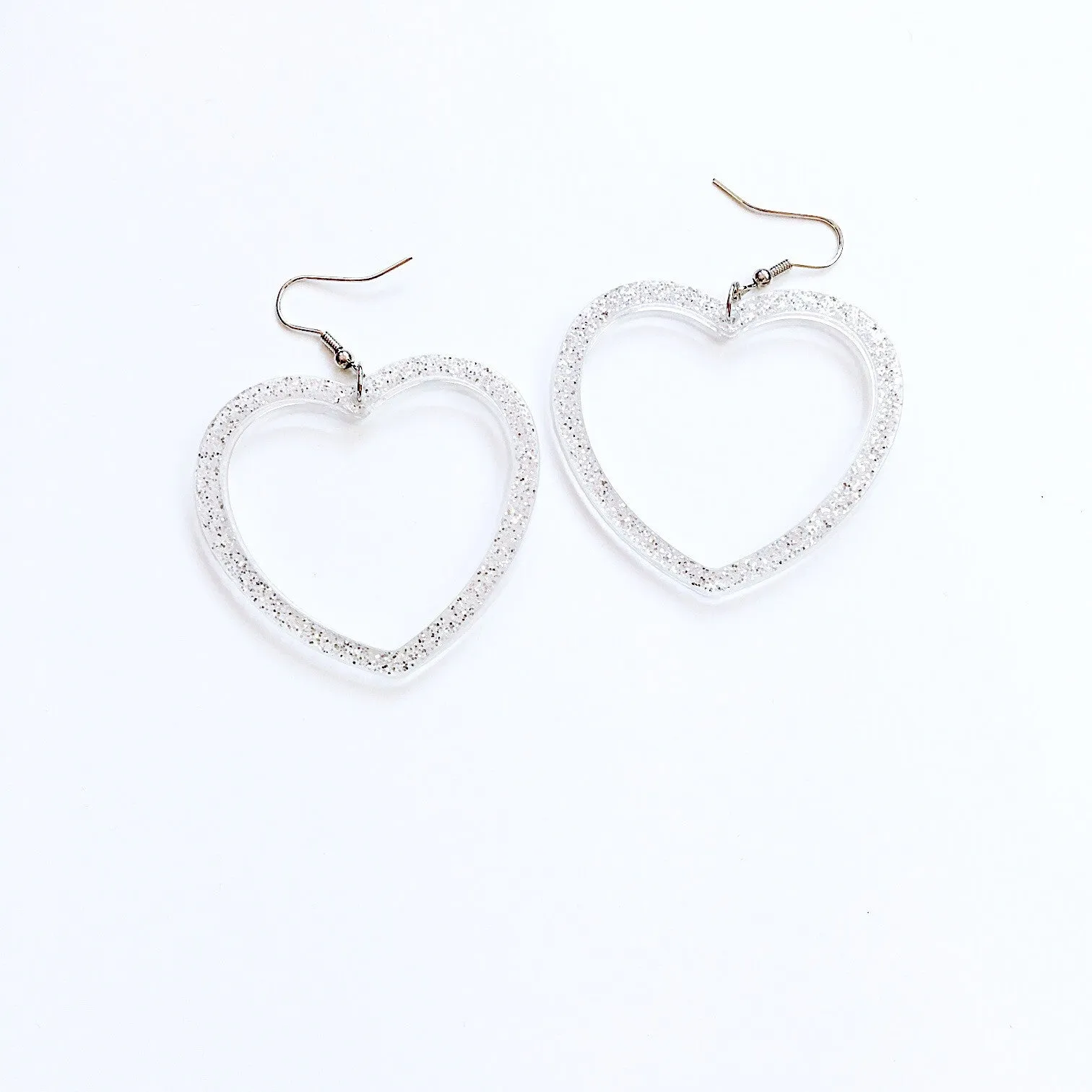 GLITTER HEART HOOPS EARRINGS