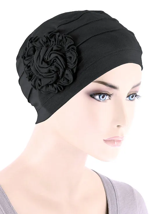 H149BB-BLACK#Bamboo Pleated Sunflower Cap Onyx Black