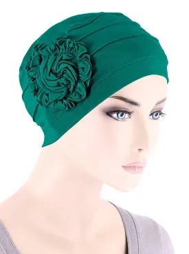 H149BB-GREEN#Bamboo Pleated Sunflower Cap Emerald Green