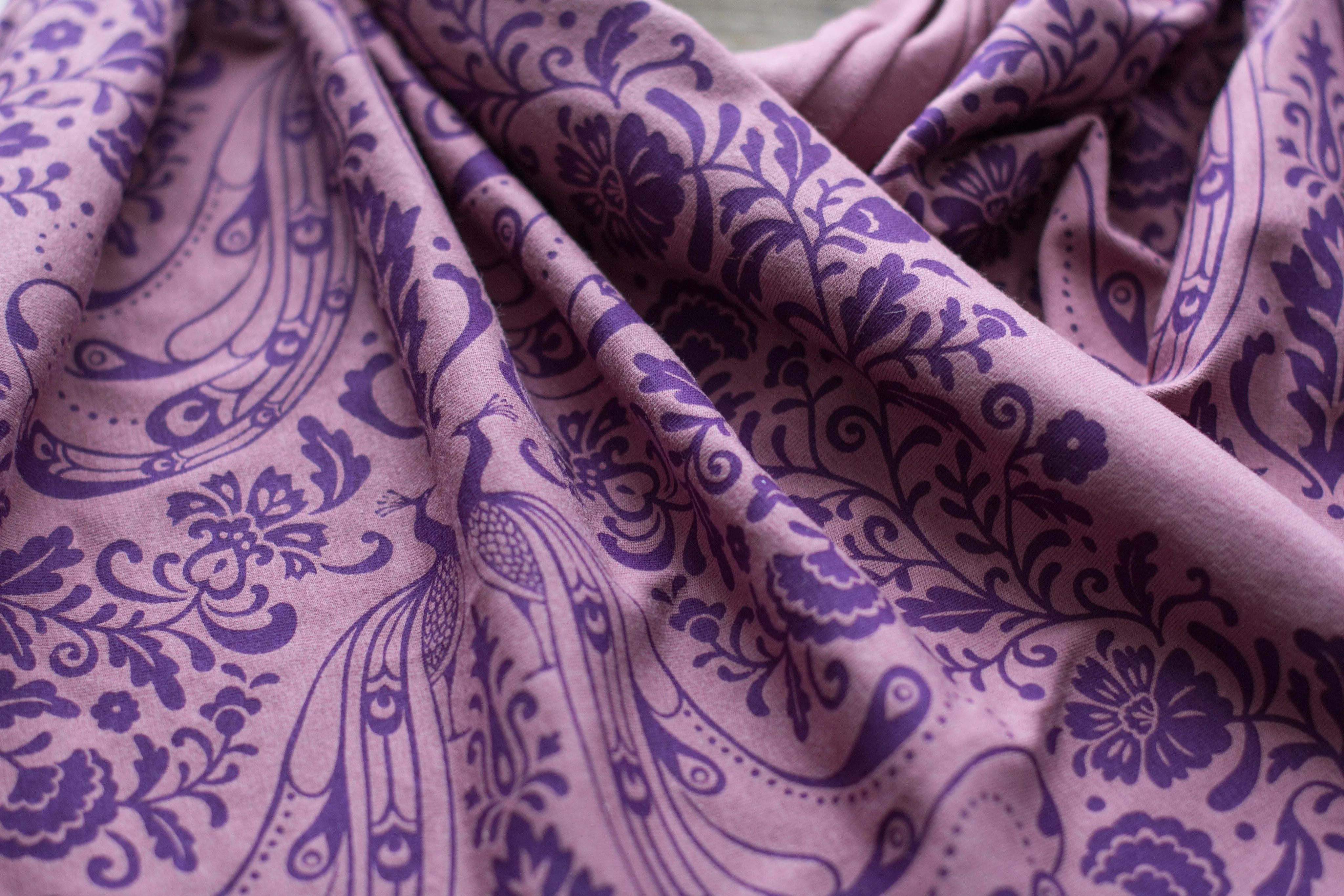 Hand-Printed Scarf - Purple Peacock Pattern Handmade Scarf - Eco-Friendly Scarf