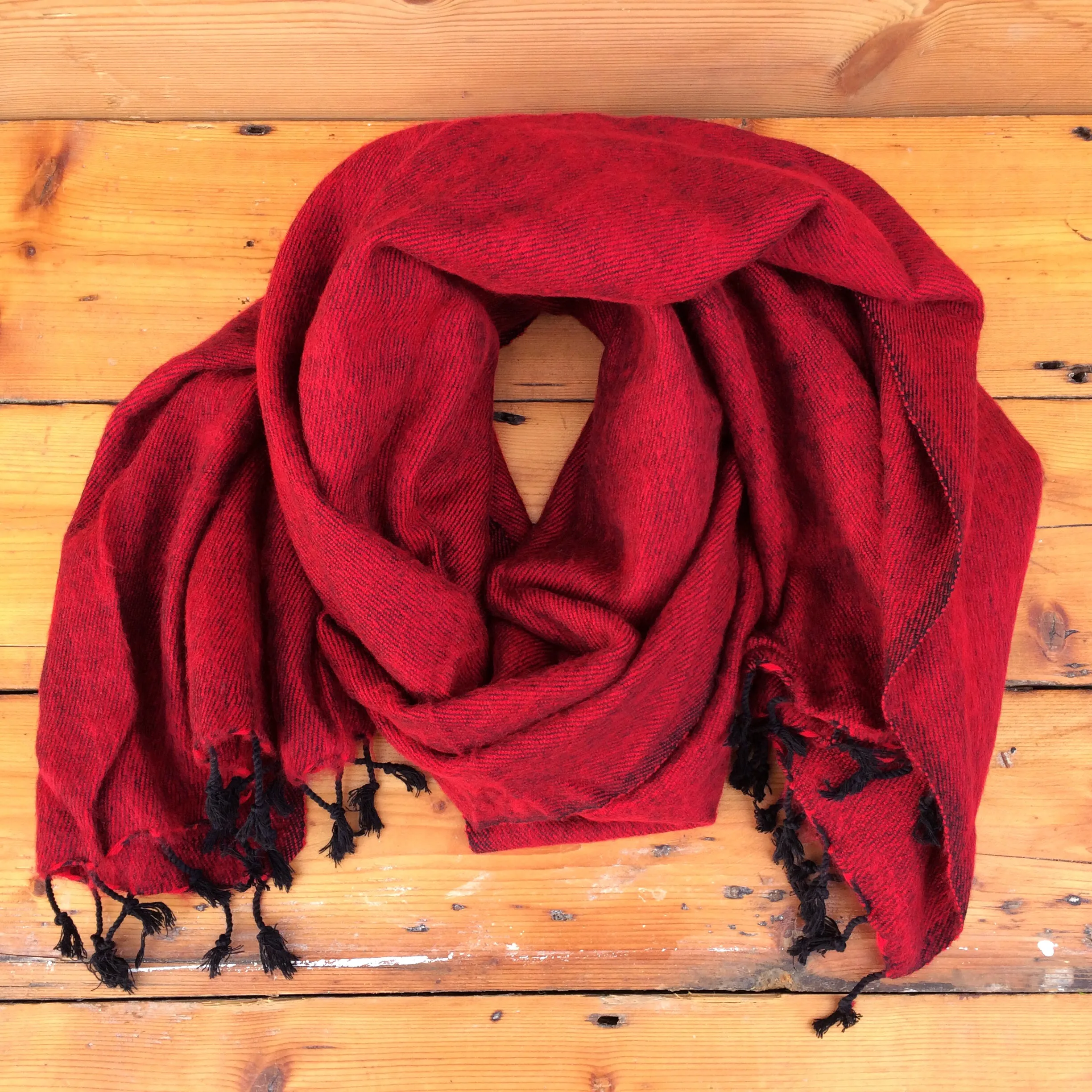 Handmade Nepalese 'Yak Wool' Shawl Burning Charcoal Red Black Oversized Scarf / Yoga Blanket