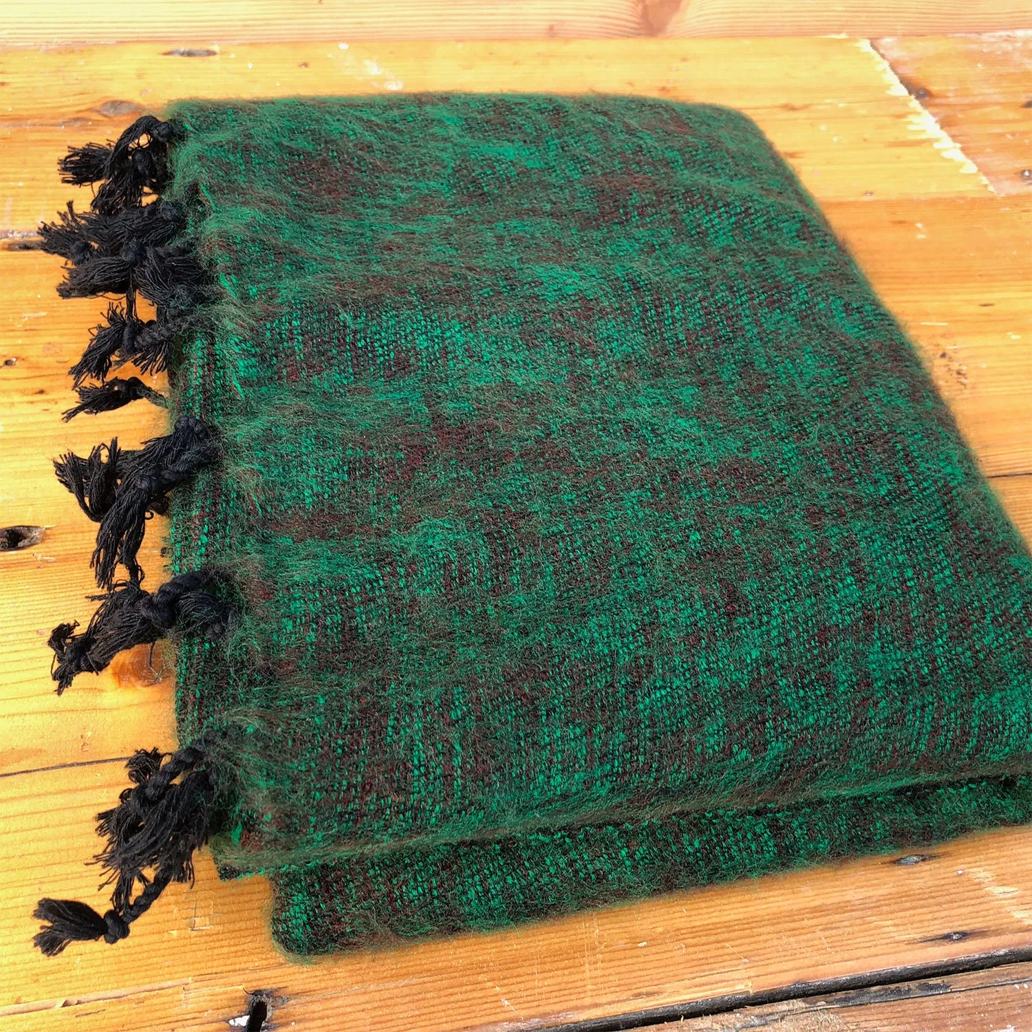 Handmade Nepalese 'Yak Wool' Shawl Deep Forest Green-Brown Oversized Scarf / Yoga Blanket