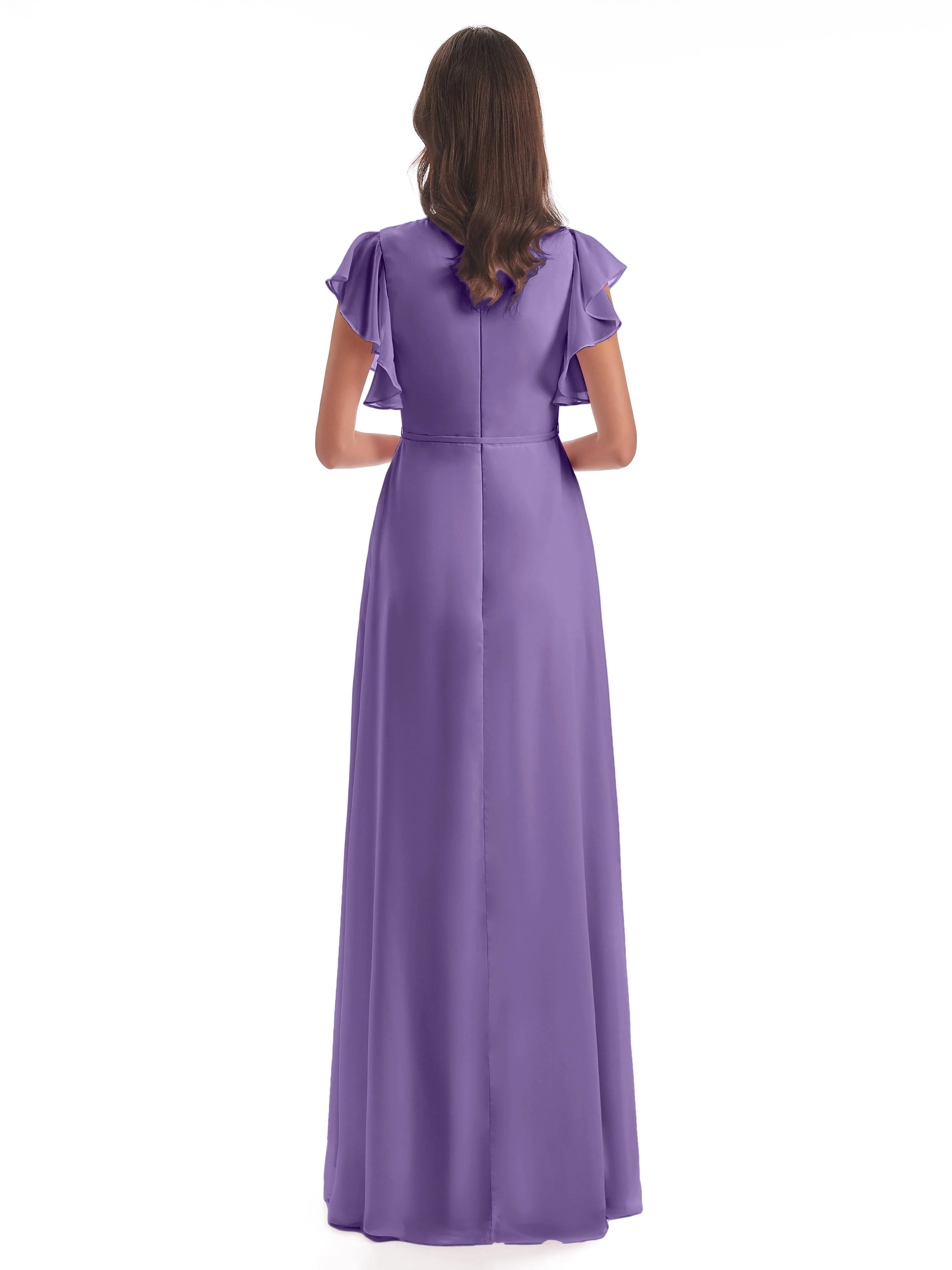 Hope Charming V Neck Long Chiffon Bridesmaid Dresses