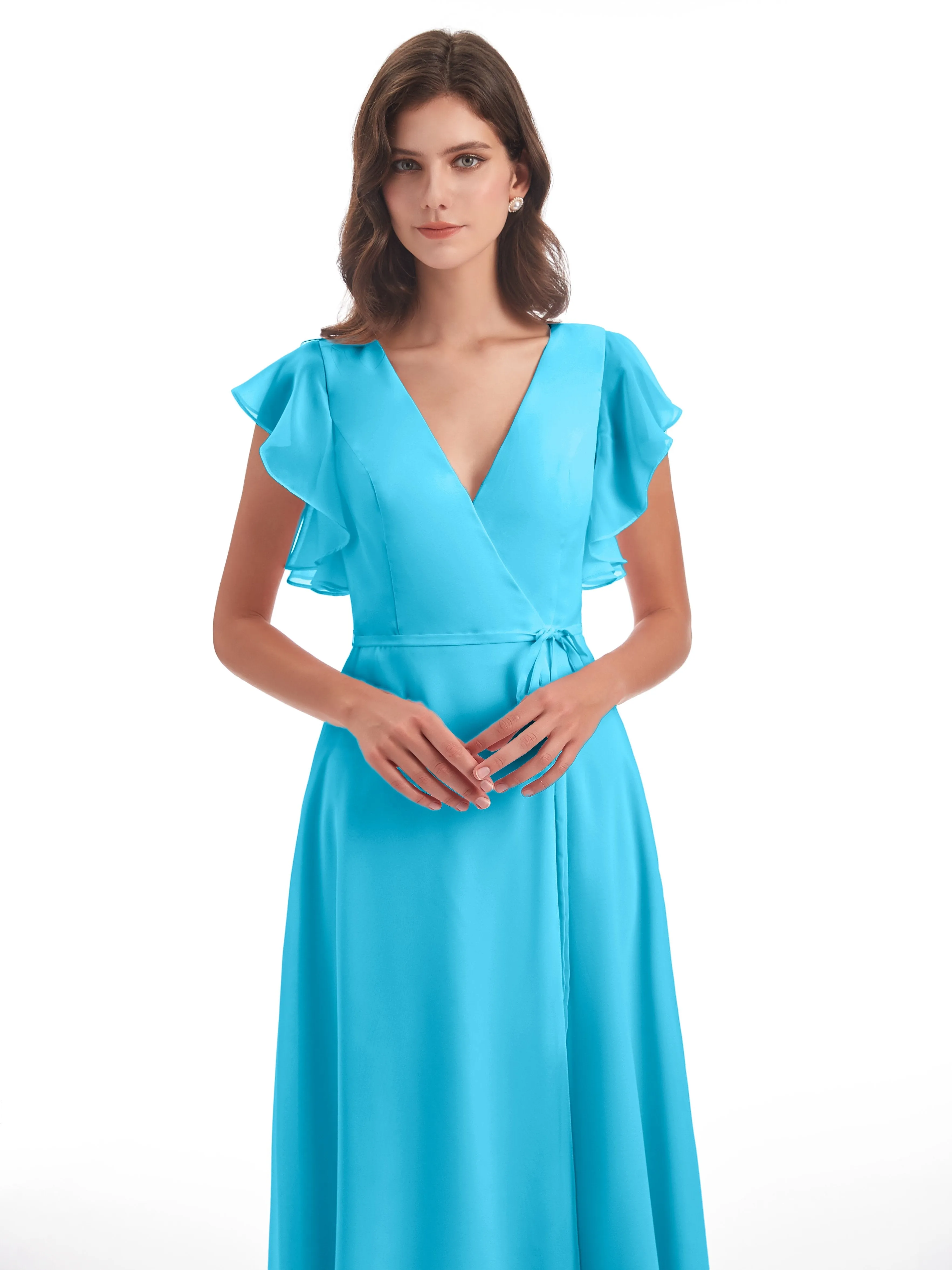 Hope Charming V Neck Long Chiffon Bridesmaid Dresses