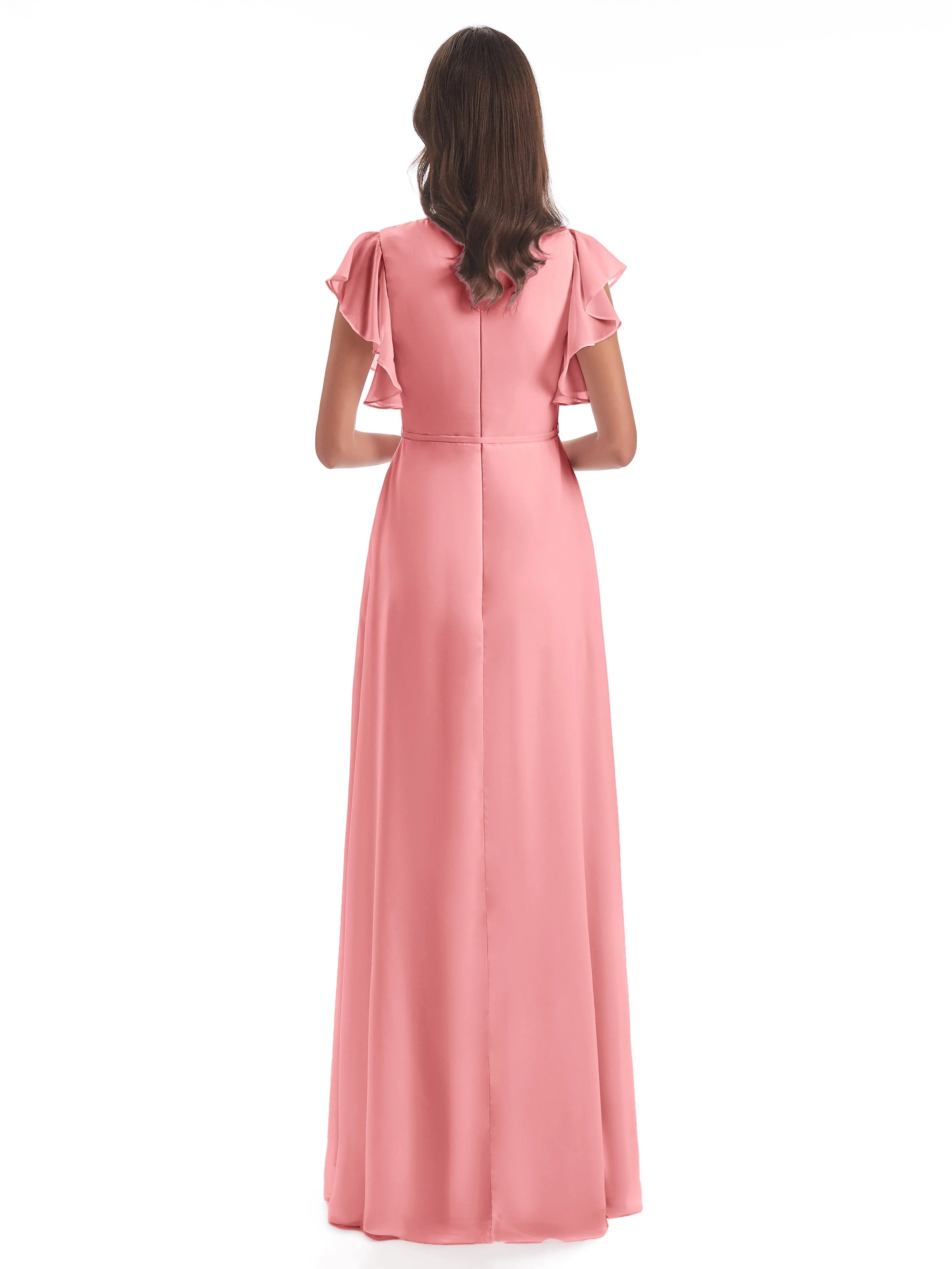 Hope Charming V Neck Long Chiffon Bridesmaid Dresses