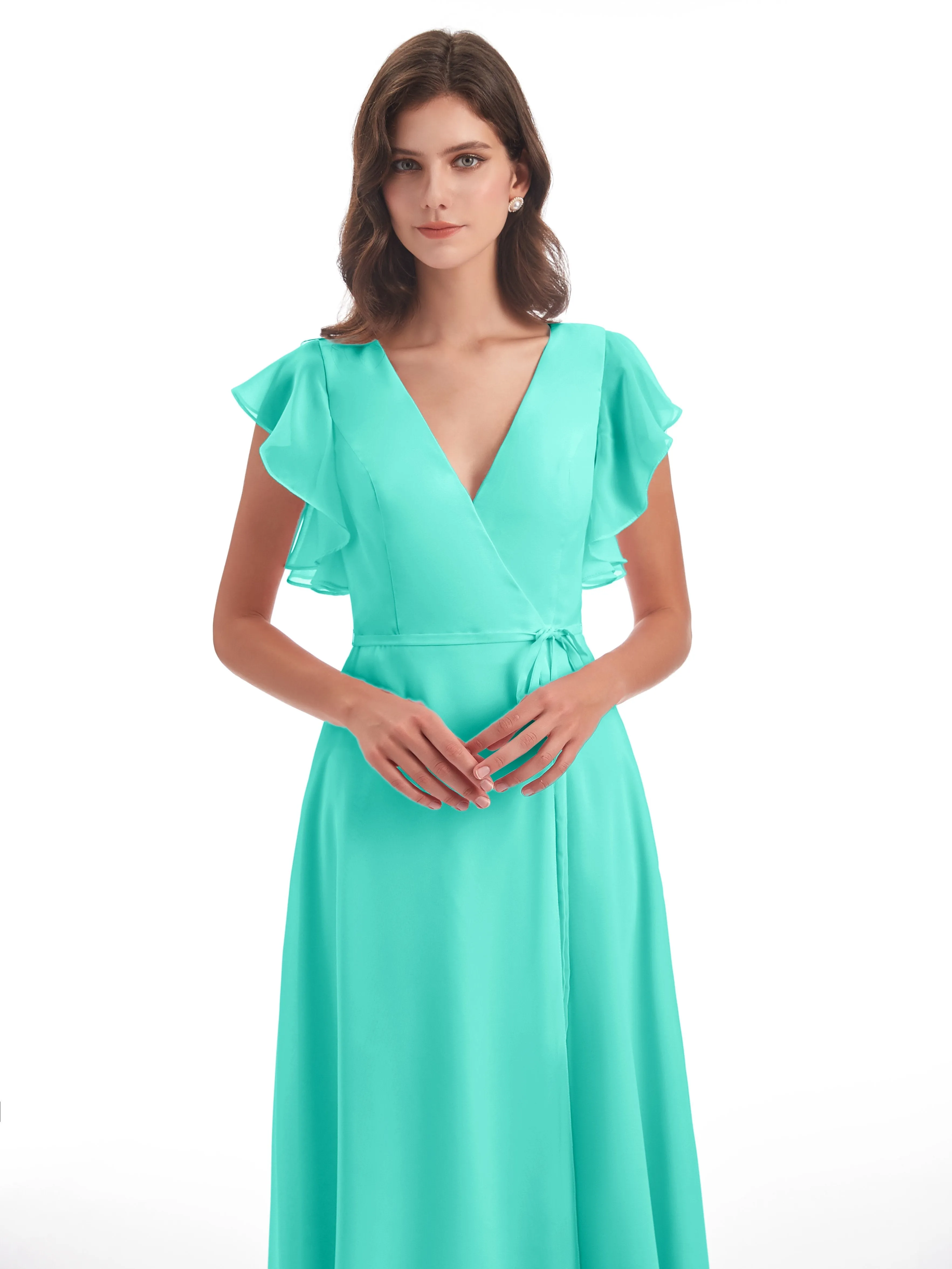 Hope Charming V Neck Long Chiffon Bridesmaid Dresses