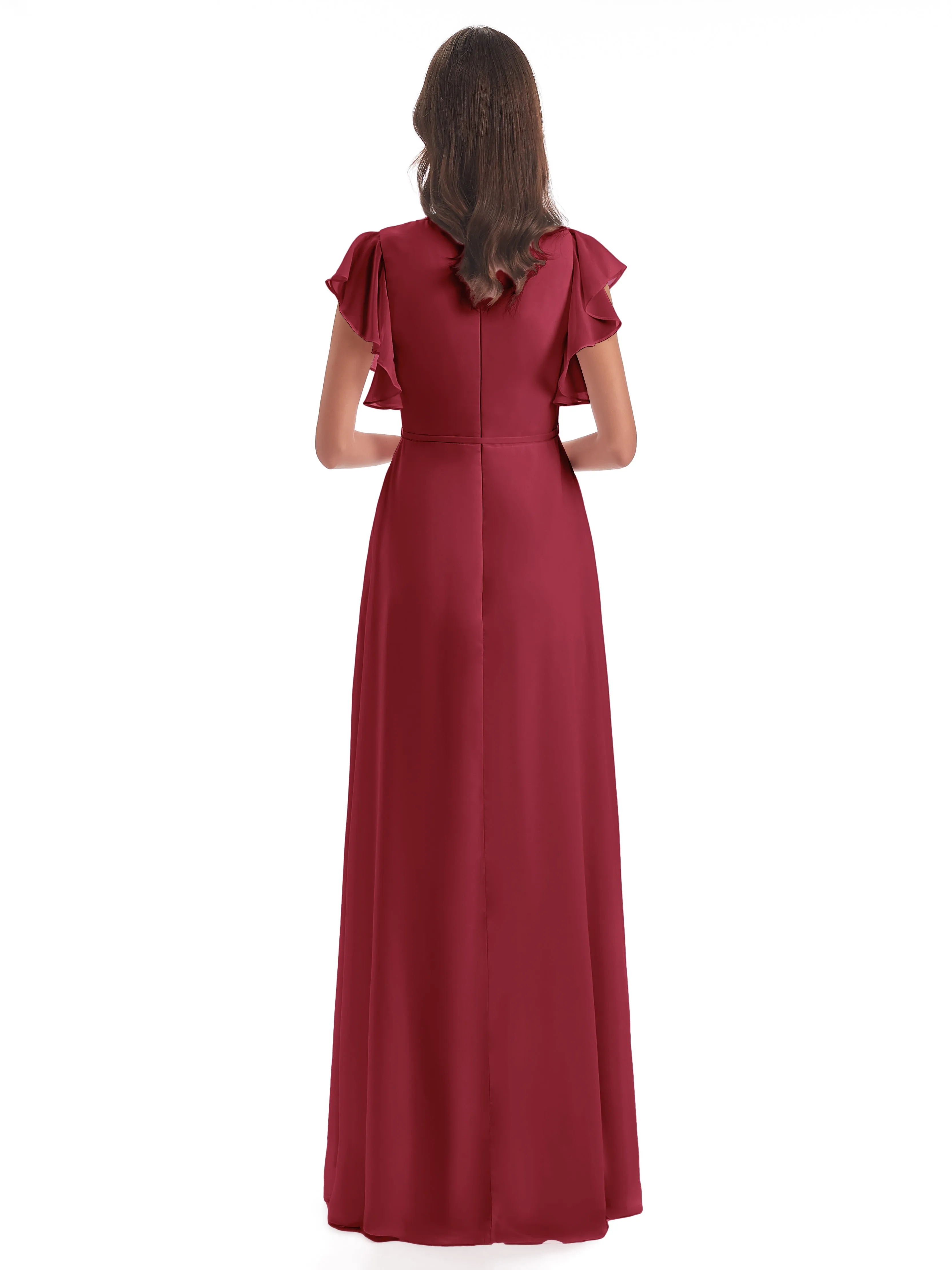 Hope Charming V Neck Long Chiffon Bridesmaid Dresses