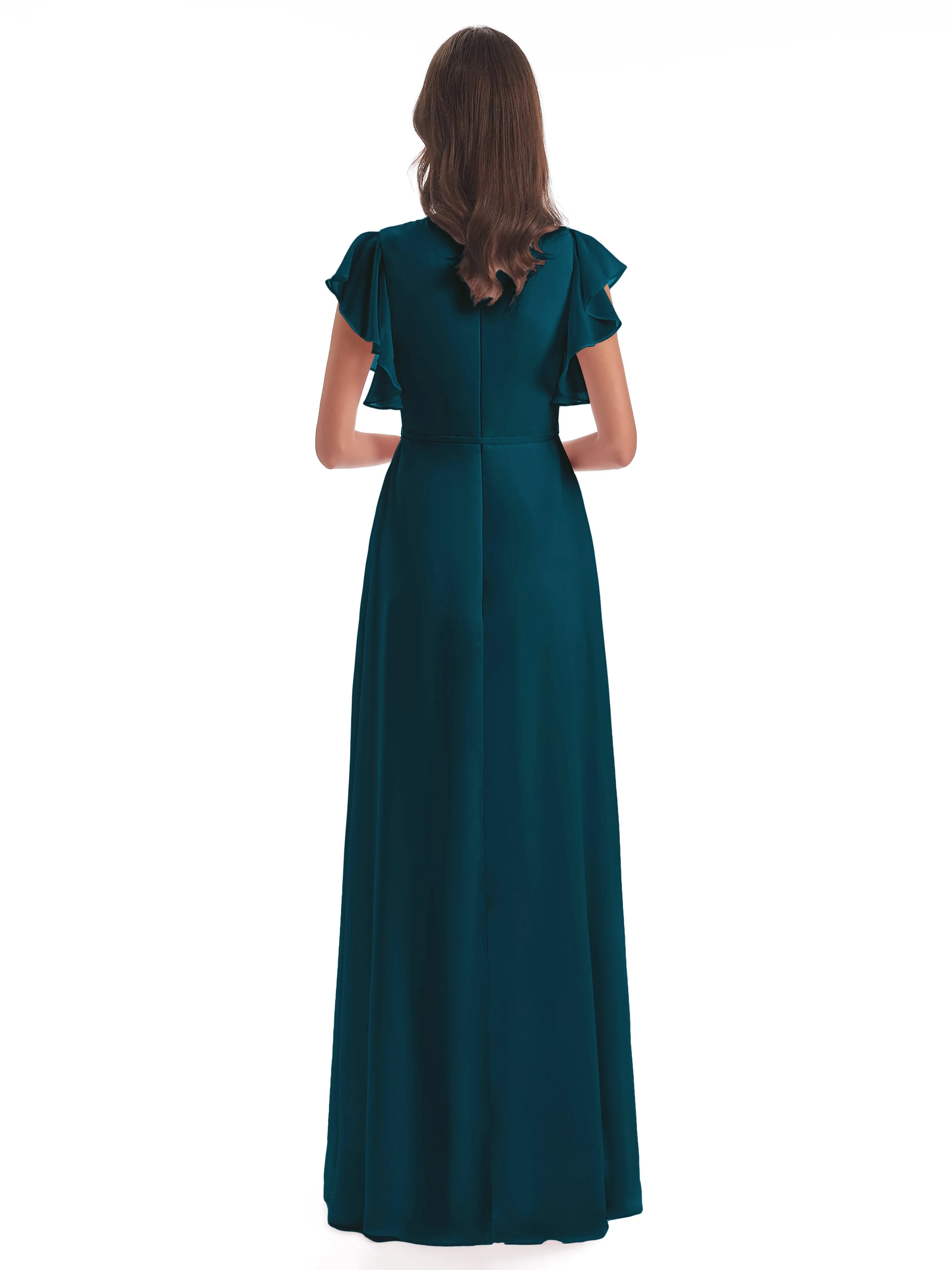 Hope Charming V Neck Long Chiffon Bridesmaid Dresses