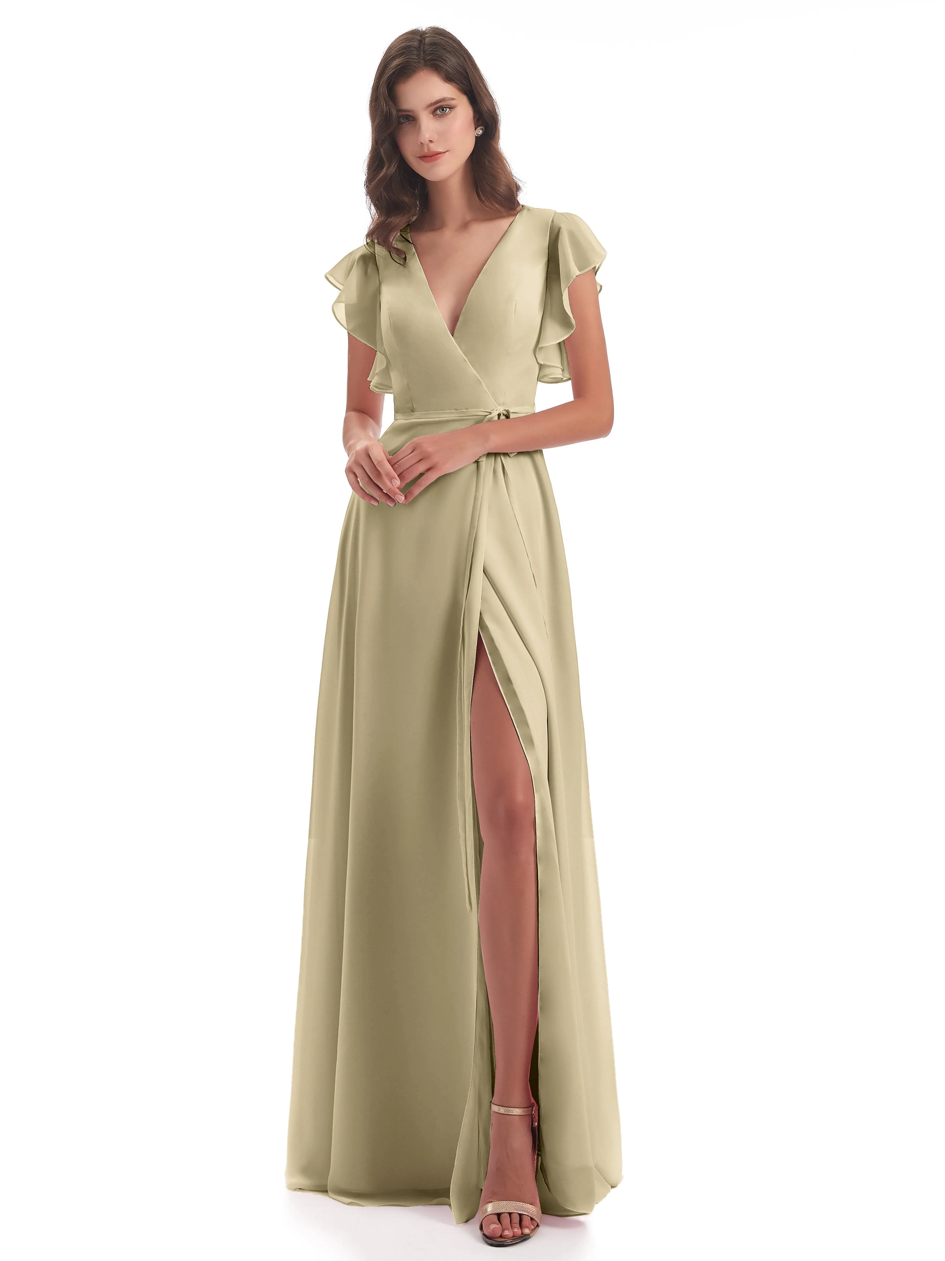 Hope Charming V Neck Long Chiffon Bridesmaid Dresses