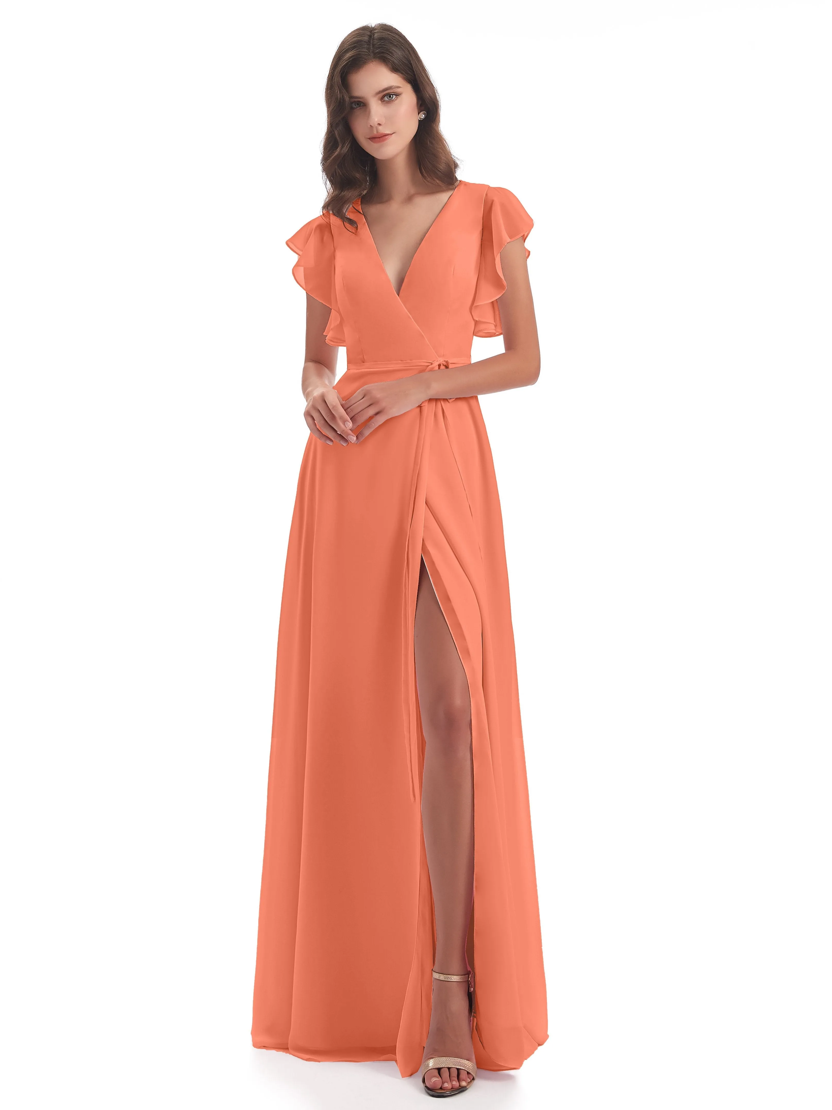 Hope Charming V Neck Long Chiffon Bridesmaid Dresses