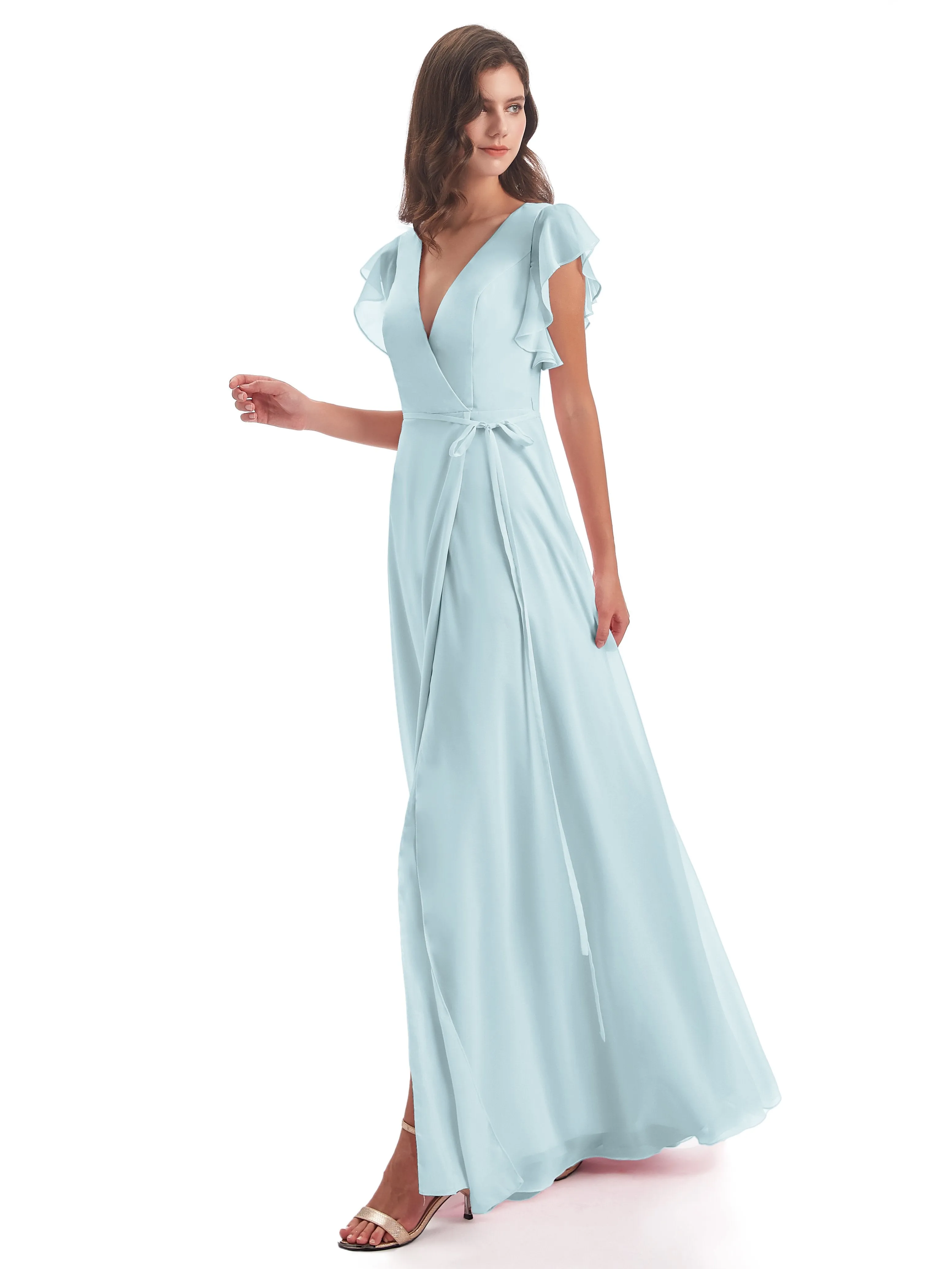 Hope Charming V Neck Long Chiffon Bridesmaid Dresses