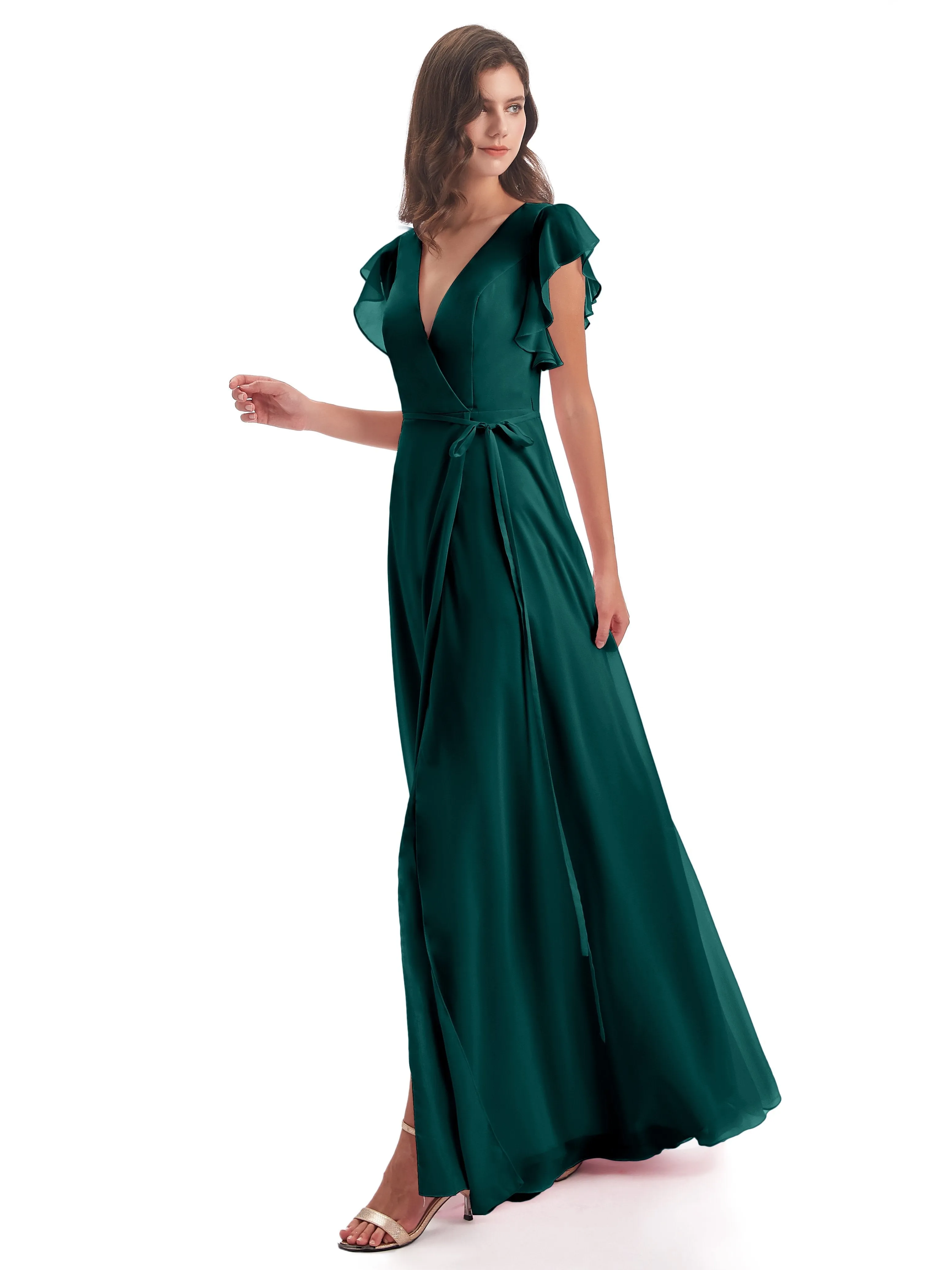 Hope Charming V Neck Long Chiffon Bridesmaid Dresses